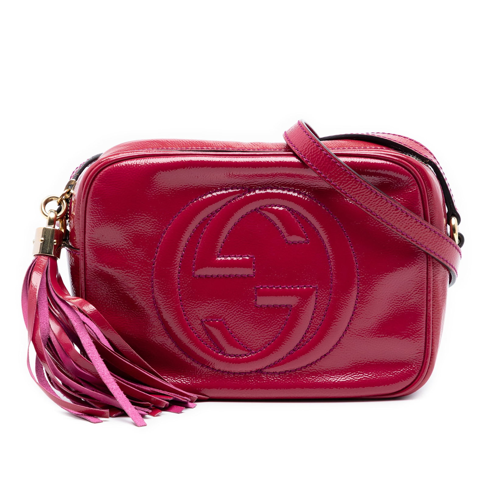 Gucci Soho Disco Pink Patent Leather Crossbody Bag Italy: Gucci Soho Disco Pink Patent Leather Crossbody Bag Italy This Gucci Patent Soho Disco Crossbody showcases a pink patent leather body with an adjustable flat leather shoulder strap, a top zip closure, 