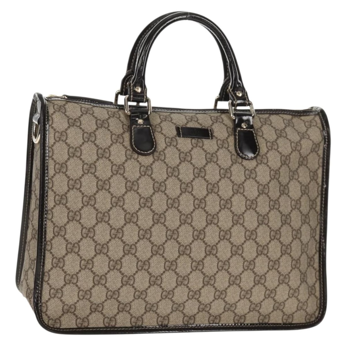 Gucci Beige GG Supreme PVC Leather Handbag with Dust Bag 190259: Gucci Beige GG Supreme PVC Leather Handbag with Dust Bag 190259 This GUCCI GG Supreme handbag features a beige and gold color scheme with PVC leather and GG canvas materials. Designed for women, the b