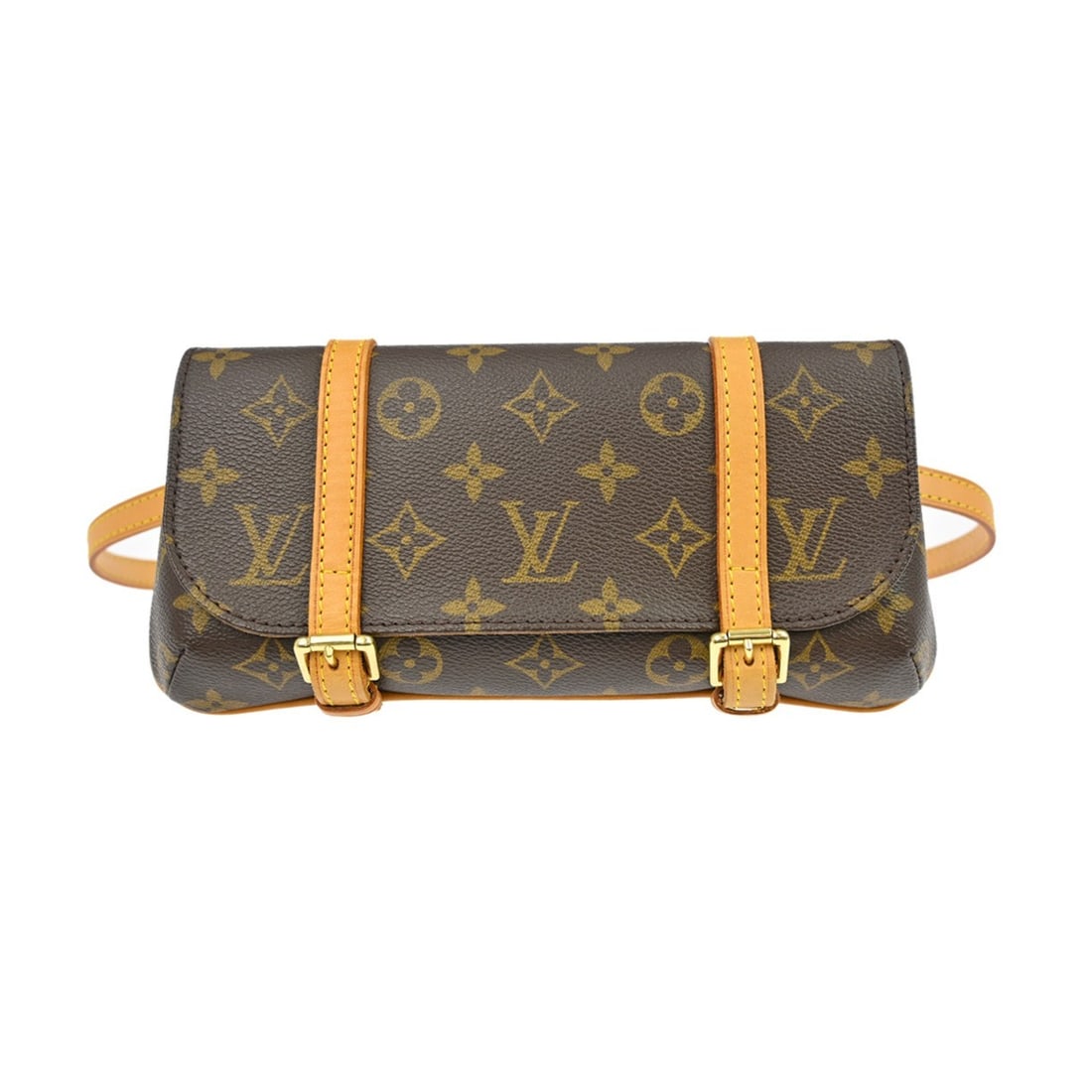 Louis Vuitton Marelle Monogram Canvas Shoulder Bag with Belt Buckle Closure: Louis Vuitton Marelle Monogram Canvas Shoulder Bag with Belt Buckle Closure This Louis Vuitton Monogram Pochette Marelle Belt shoulder bag features the brand's iconic monogram canvas exterior with a b