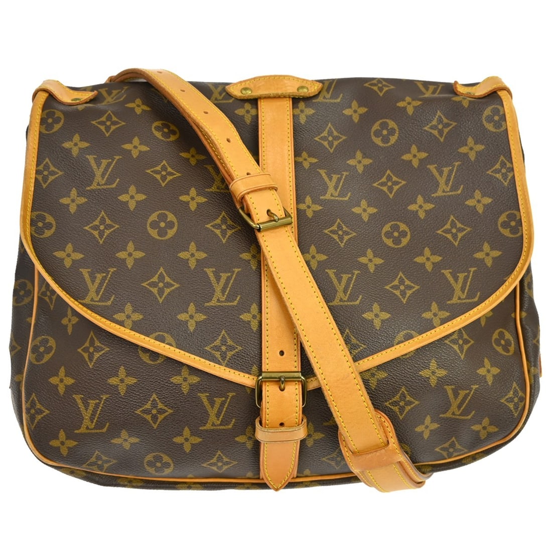 Louis Vuitton Saumur 35 Monogram Canvas Shoulder Bag Brown M42254: Louis Vuitton Saumur 35 Monogram Canvas Shoulder Bag Brown M42254 This is a vintage Louis Vuitton Saumur 35 shoulder bag crafted from signature monogram canvas leather. Designed with a medium size, it