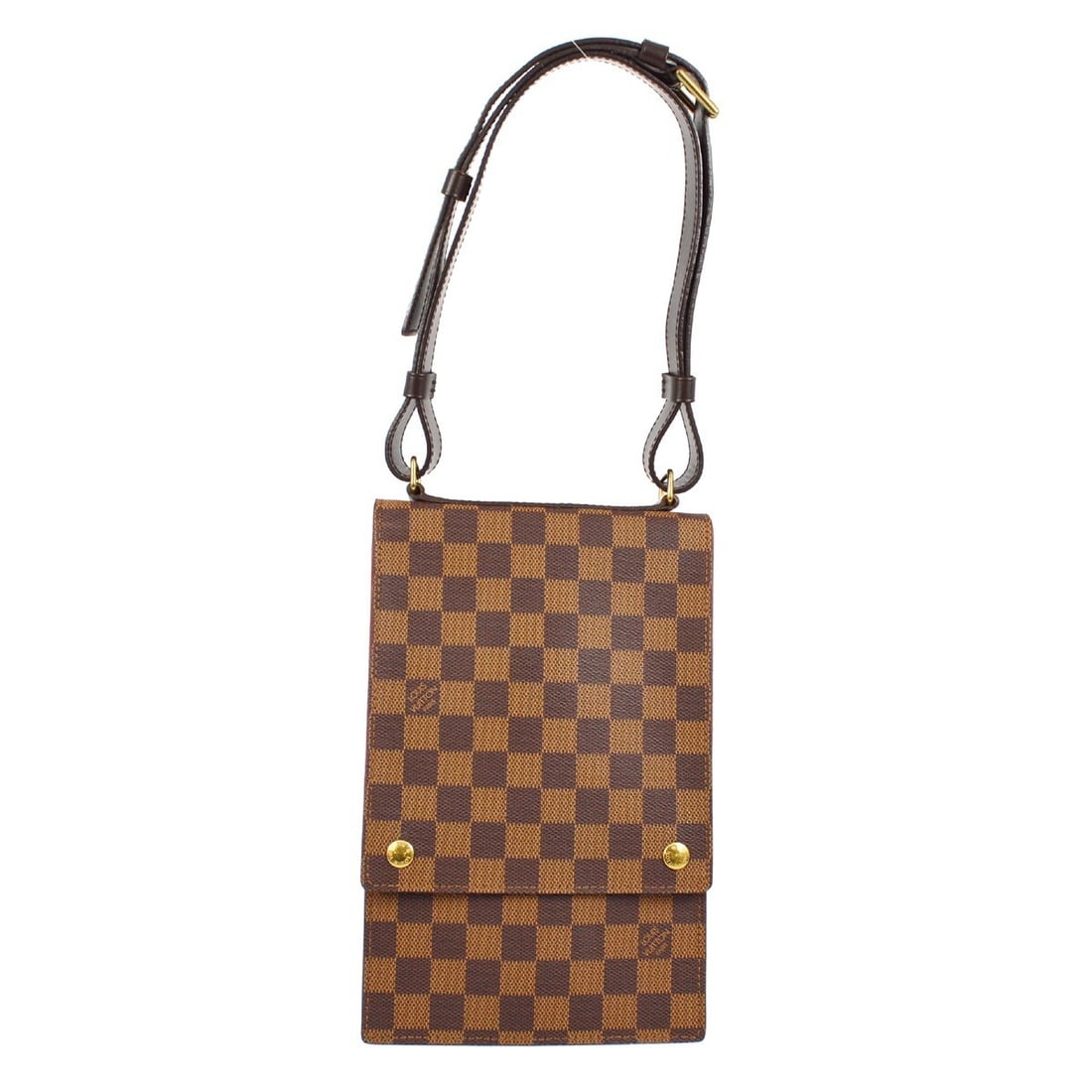 Damier Canvas Portobello Messenger Bag by Louis Vuitton: Damier Canvas Portobello Messenger Bag by Louis Vuitton Louis Vuitton Portobello Messenger bag in brown Damier canvas designed for women. It features a compact silhouette suitable for daily use with a