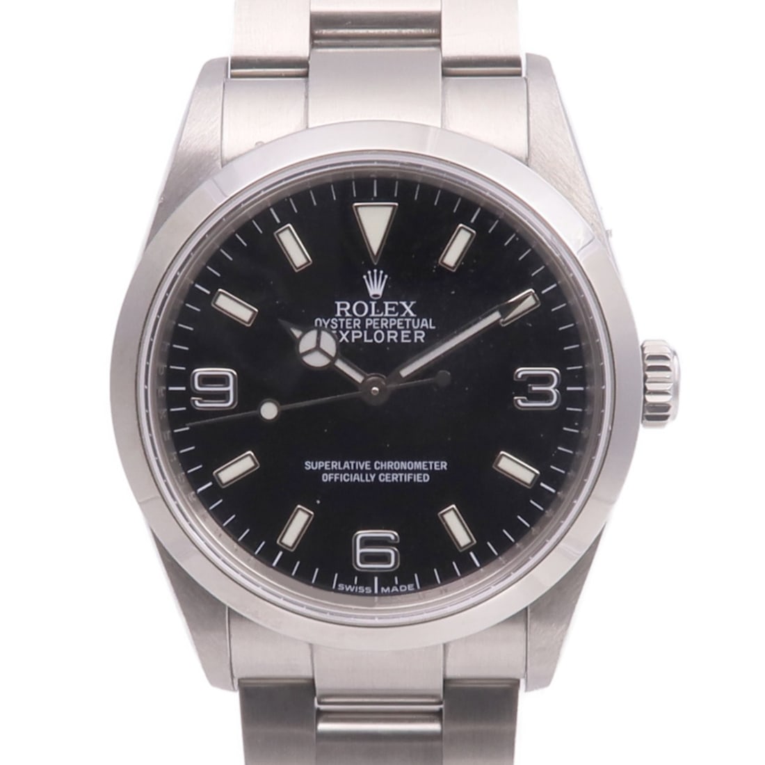Rolex Explorer I 114270 Stainless Steel Automatic Black Dial Watch: Rolex Explorer I 114270 Stainless Steel Automatic Black Dial Watch This ROLEX Explorer I 114270 is a men's wristwatch featuring a stainless steel case and band. The watch is equipped with automatic wi