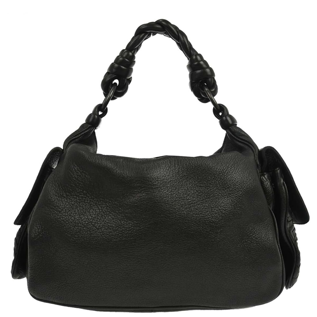 Bottega Veneta Intrecciato Black Leather Large Top Handle Bag: Bottega Veneta Intrecciato Black Leather Large Top Handle Bag This Bottega Veneta Intrecciato handbag is crafted from black leather and features the signature woven pattern. Designed with a large size