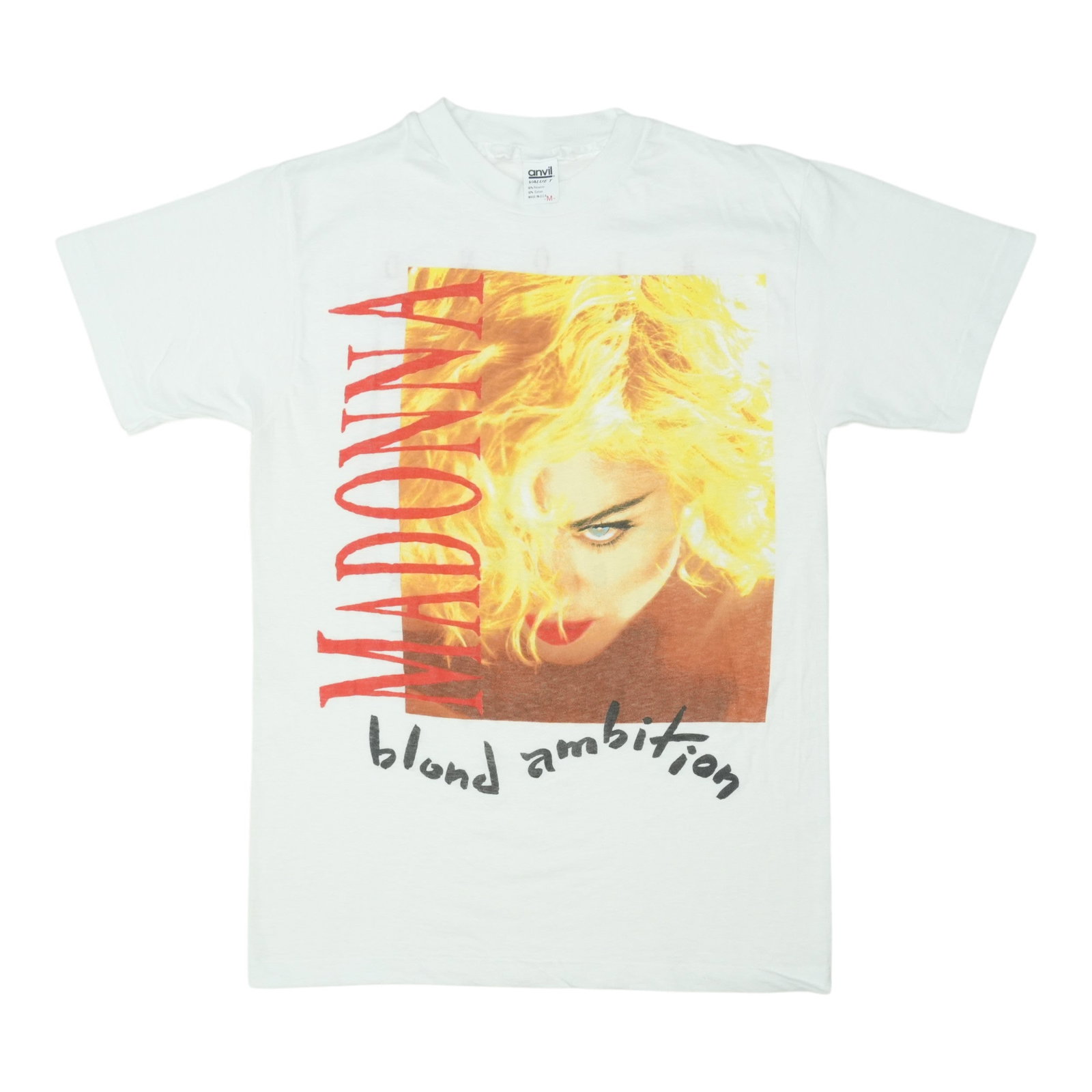 Vintage 1990 Madonna Blonde Ambition Cotton Tour Shirt: Vintage 1990 Madonna Blonde Ambition Cotton Tour Shirt This is an original vintage 1990 Madonna Blonde Ambition Tour shirt featuring front and back graphics. Made from 100% cotton, the white shirt is 