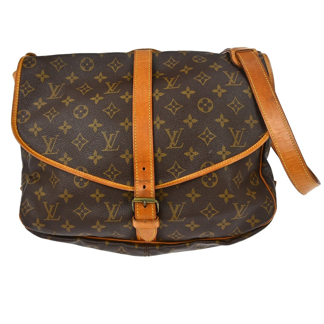 Louis Vuitton Saumur 35 Monogram Canvas Shoulder Messenger Bag M42254: Louis Vuitton Saumur 35 Monogram Canvas Shoulder Messenger Bag M42254 This Louis Vuitton Saumur 35 is a vintage messenger shoulder bag crafted from the signature Monogram canvas leather with brown lea