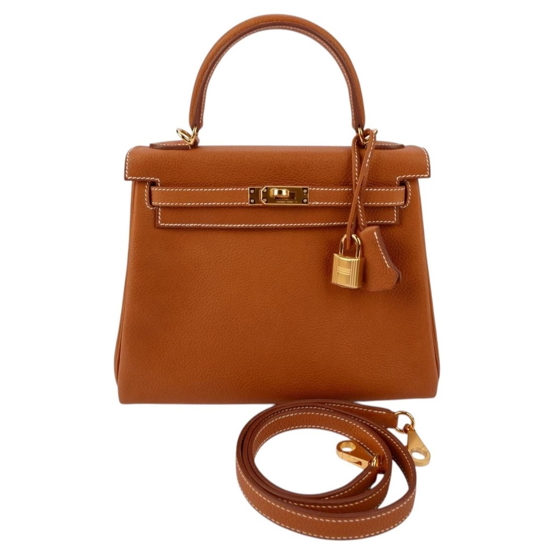 Hermes Kelly 25 Barenia Faubourg Leather Bag With Double Strap New In Box: Hermes Kelly 25 Barenia Faubourg Leather Bag With Double Strap New In Box This exquisite Hermes Kelly 25 Retorune features a luxurious Barenia Faubourg leather construction complemented by gold tone h