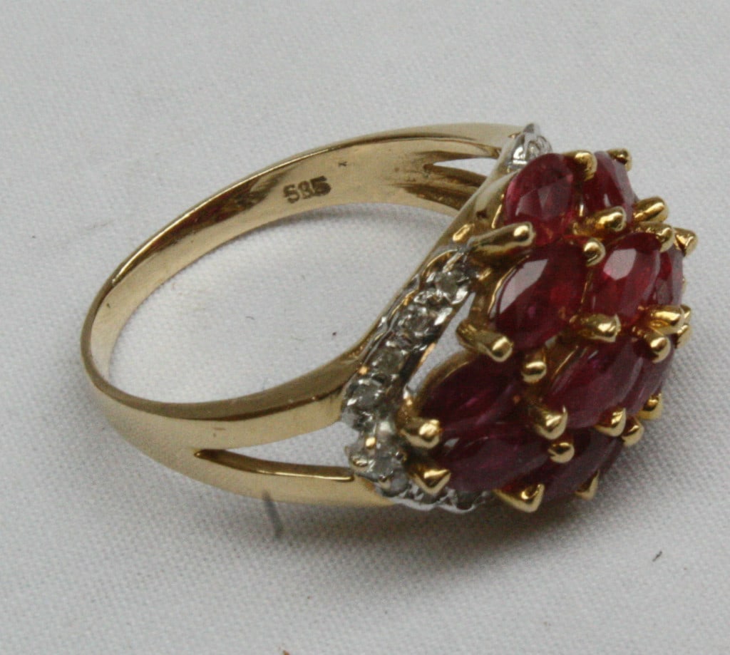 French 14K Gold Diamond Ruby Ring Size 7 Elegant Design - 2