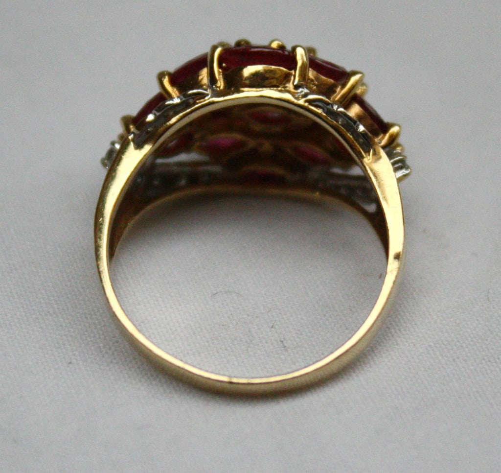 French 14K Gold Diamond Ruby Ring Size 7 Elegant Design - 3
