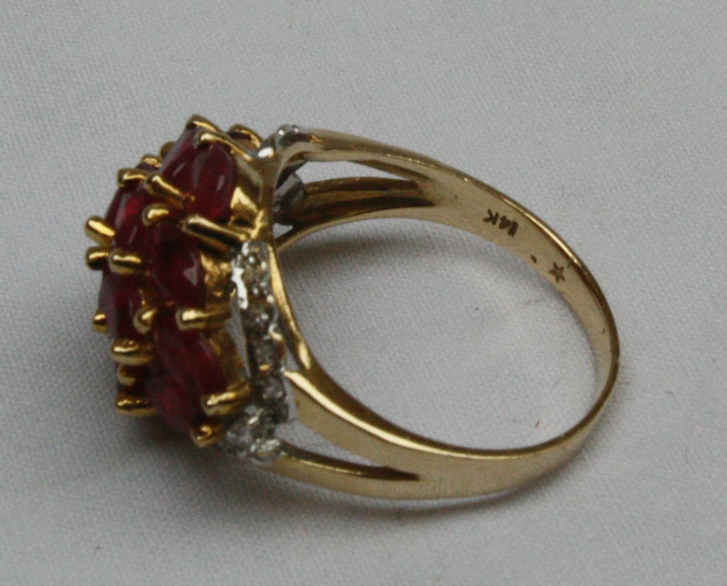 French 14K Gold Diamond Ruby Ring Size 7 Elegant Design - 4