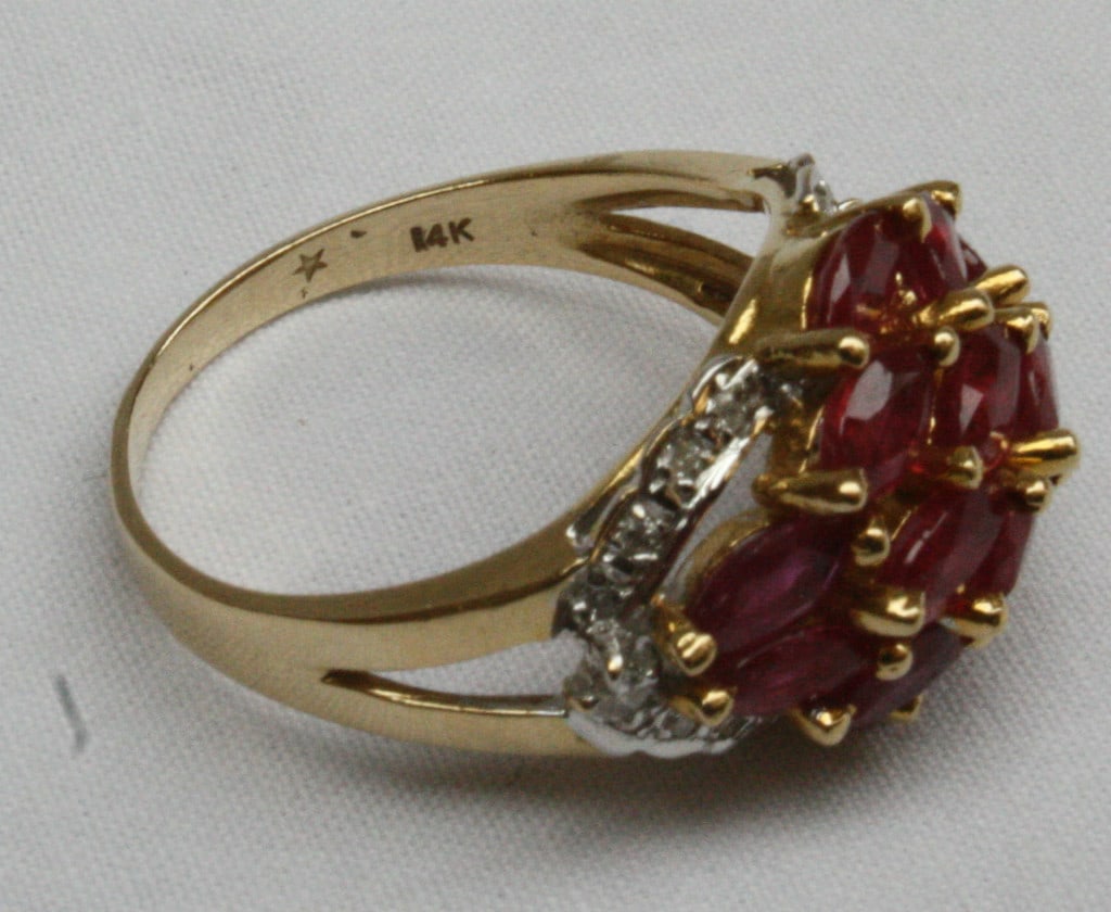 French 14K Gold Diamond Ruby Ring Size 7 Elegant Design - 5