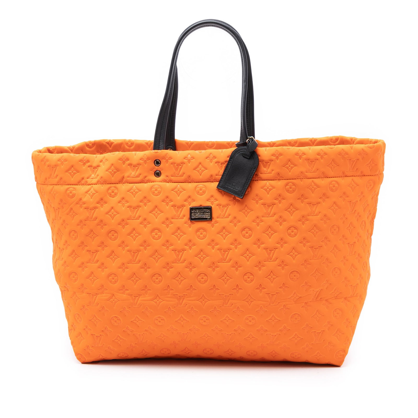 Louis Vuitton Scuba MM Tote in Monogram Embossed Neoprene Orange: Louis Vuitton Scuba MM Tote in Monogram Embossed Neoprene Orange This Louis Vuitton Monogram Embossed Neoprene Scuba MM tote features an orange monogram-embossed neoprene exterior with leather trim an