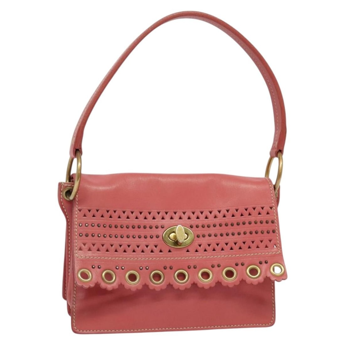 Miu Miu Pink Gold Leather Shoulder Bag Auth 140313 Made in Italy: Miu Miu Pink Gold Leather Shoulder Bag Auth 140313 Made in Italy This elegant Miu Miu shoulder bag is crafted from high-quality leather in a beautiful pink and gold color combination. Perfect for both