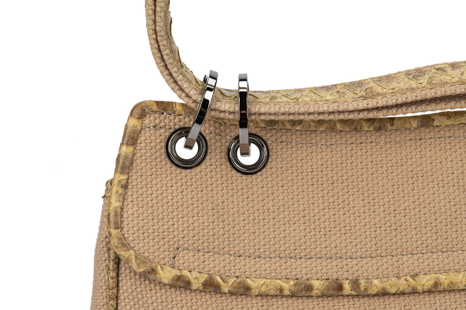 Chanel 2003-2004 Flap Shoulder Bag Python Canvas - 8