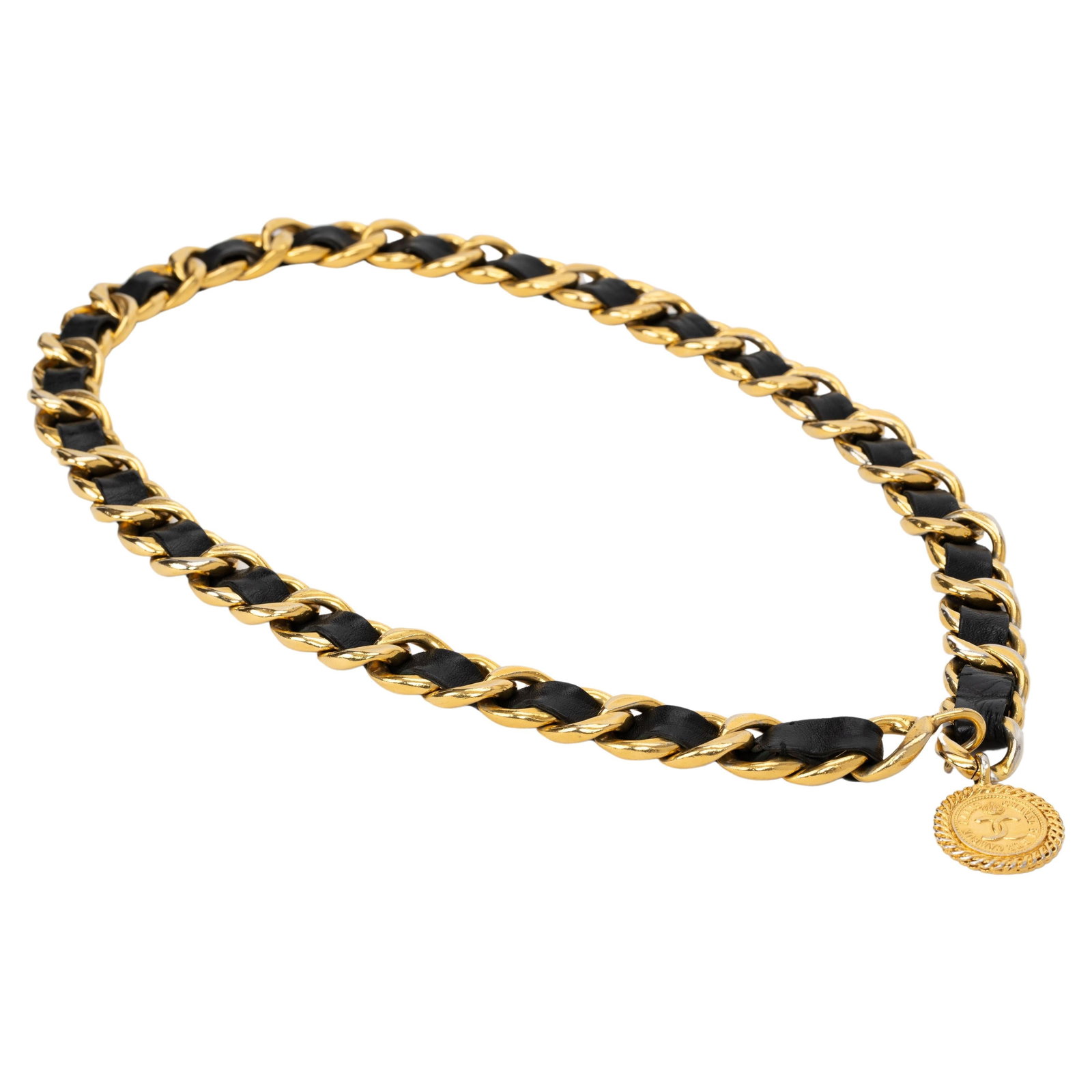 Chanel 80s CC Medallion Belt Necklace Gold Leather Vintage (1 of 5)