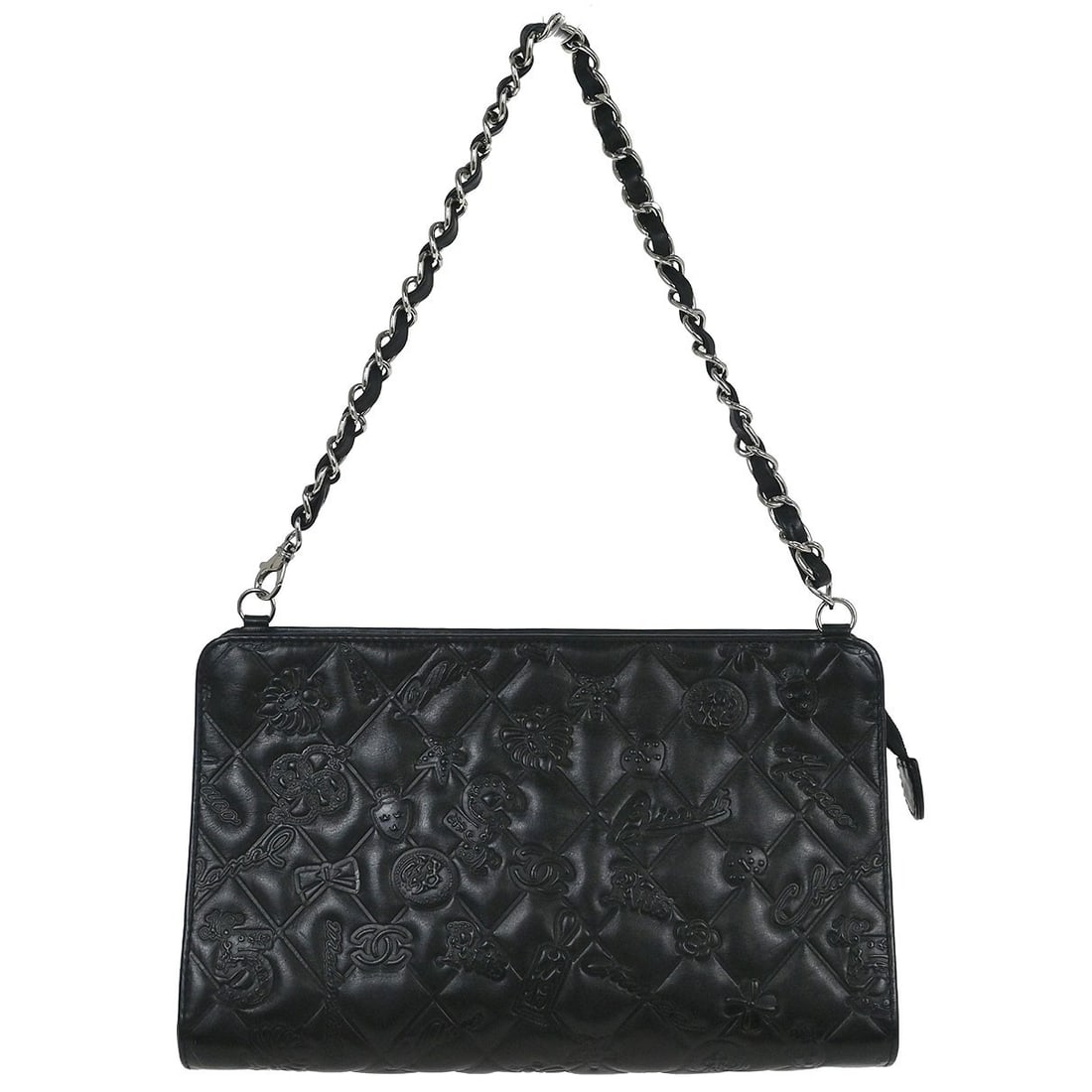Chanel Black Lambskin Top Handle Lucky Symbol Handbag: Chanel Black Lambskin Top Handle Lucky Symbol Handbag This Chanel Black Lambskin Lucky Symbol Handbag is a stylish and sophisticated accessory perfect for any outfit. It features a medium size with a 