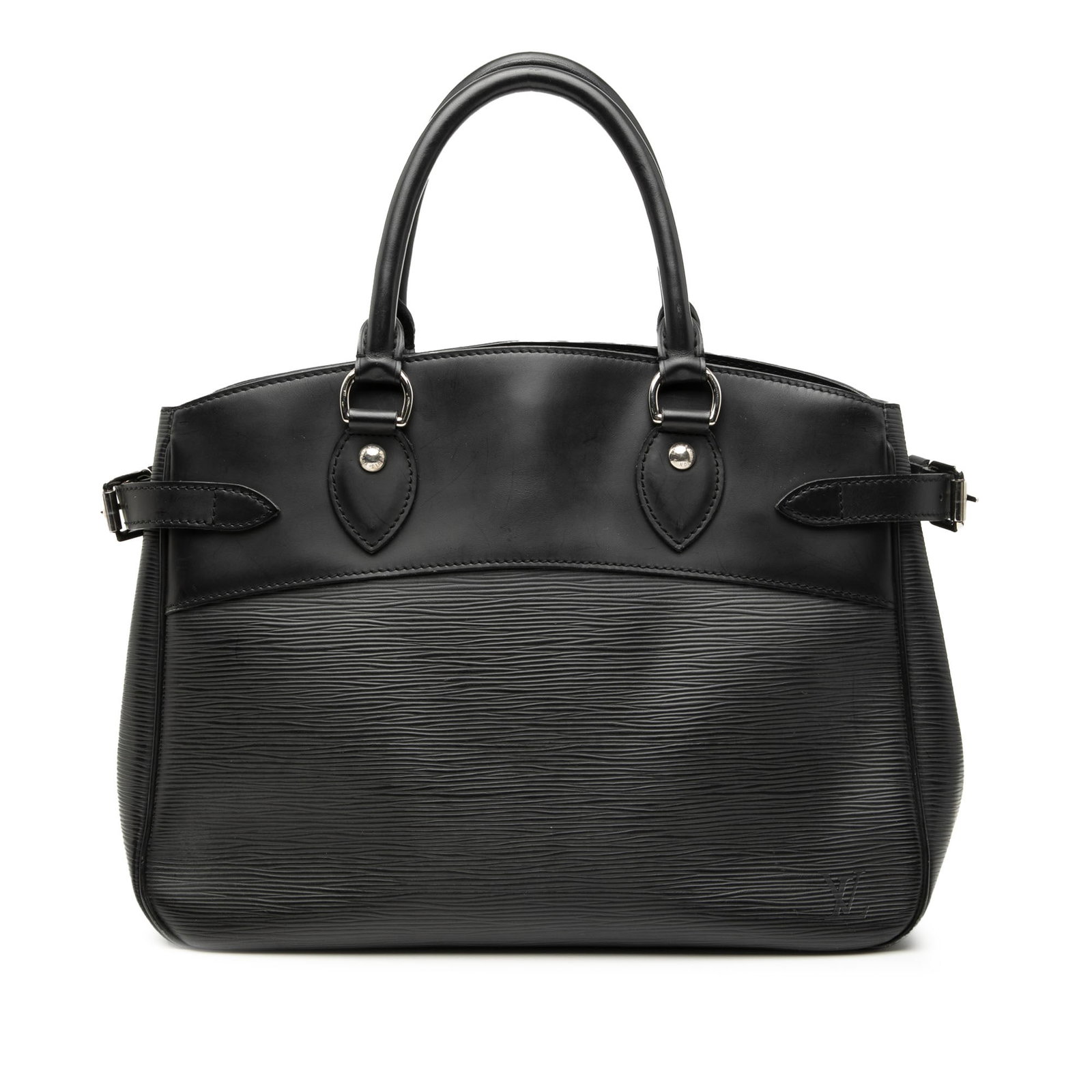 Louis Vuitton Passy PM Black Epi Leather Handbag with Rolled Handles: Louis Vuitton Passy PM Black Epi Leather Handbag with Rolled Handles The Louis Vuitton Epi Passy PM is crafted from signature epi leather and features rolled leather handles, an open top with a lobste