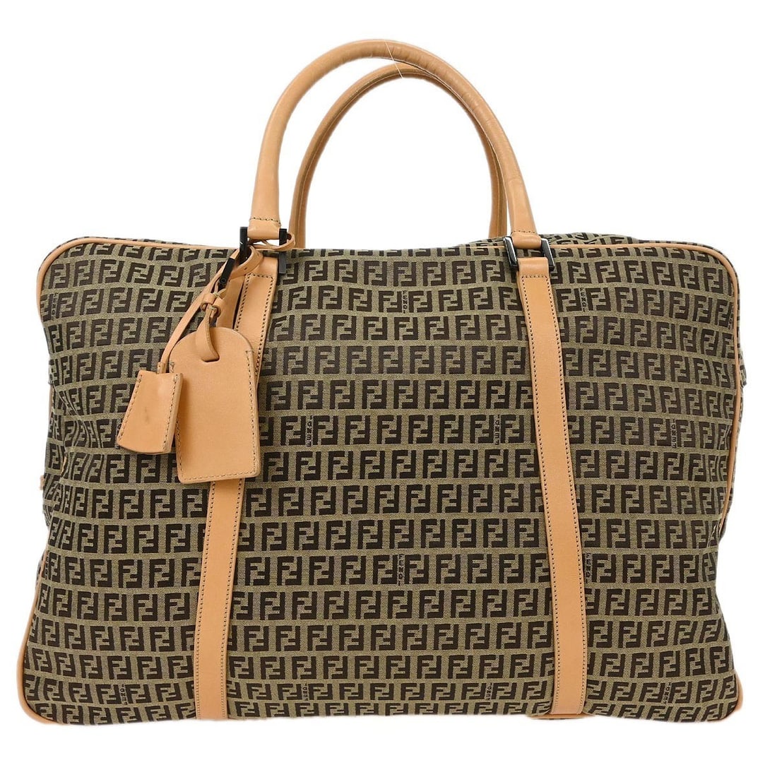 Fendi Zucchino Travel Handbag Brown Canvas Double Handle: Fendi Zucchino Travel Handbag Brown Canvas Double Handle This Fendi Beige Brown Zucchino Travel Handbag is the perfect accessory for casual outings. Crafted from durable canvas, this extra-large handb