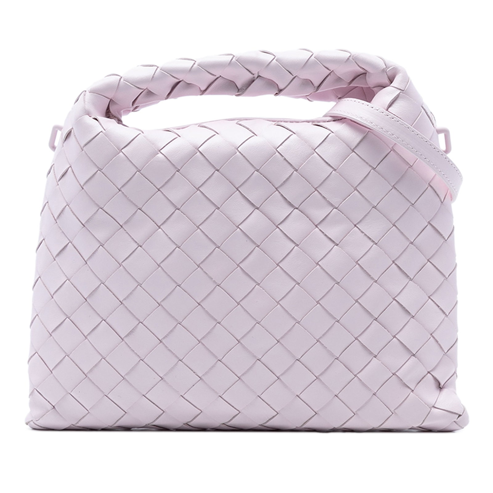 Mini Intrecciato Leather Satchel with Woven Handle and Strap: Mini Intrecciato Leather Satchel with Woven Handle and Strap This Bottega Veneta Mini Calfskin Intrecciato Hop Satchel features a woven leather body and handle, complemented by an adjustable and detac