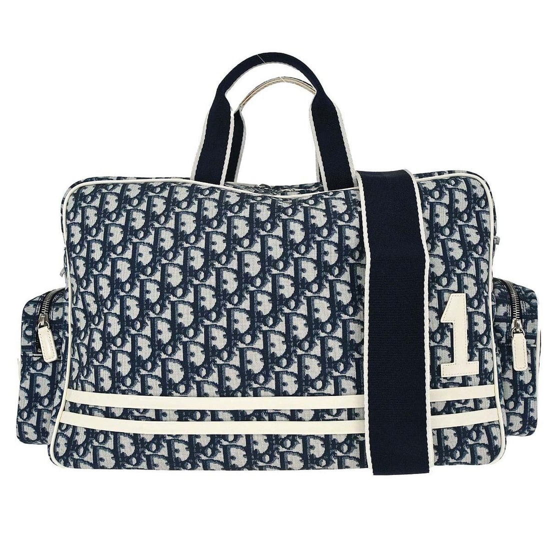 Dior Blue Trotter Duffle Bag 2way Canvas Leather: Dior Blue Trotter Duffle Bag 2way Canvas Leather This Christian Dior Blue Trotter 2way duffle shoulder handbag features a spacious large size, crafted from a combination of canvas and leather. The bag