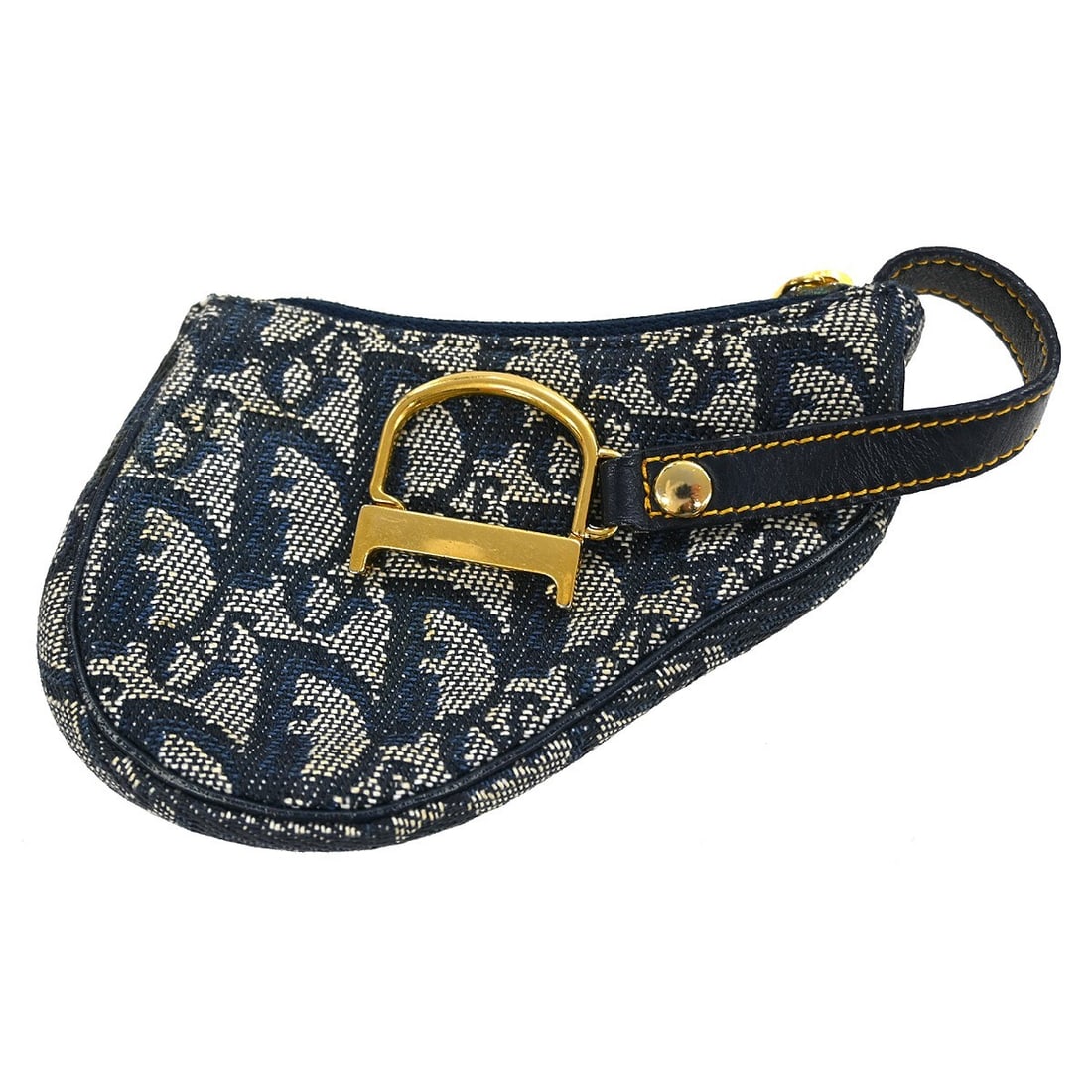 Mini Trotter Saddle Coin Purse Navy Canvas Leather Pouch by Christian Dior: Mini Trotter Saddle Coin Purse Navy Canvas Leather Pouch by Christian Dior This Christian Dior Trotter Saddle mini pouch features the iconic Trotter pattern in navy canvas with leather accents. Design