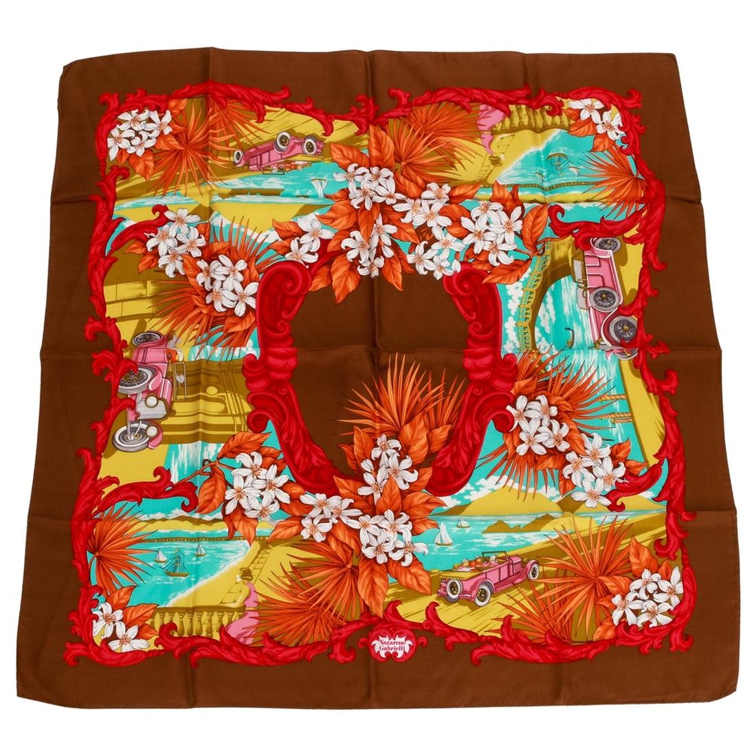 Nazareno Gabrielli 90s Floral Silk Scarf Made in Italy: Nazareno Gabrielli 90s Floral Silk Scarf Made in Italy This exquisite Nazareno Gabrielli Floral Silk Scarf showcases a vibrant tropical flowers design that captures the essence of 90s fashion. Measuri