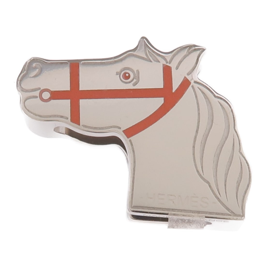 Hermes Quadrige Enamel Scarf Ring Red Silver Tone: Hermes Quadrige Enamel Scarf Ring Red Silver Tone This Hermes Quadrige Twilly scarf ring is crafted in enamel with a striking red finish. Designed for women, it features a sleek silver-tone metal base