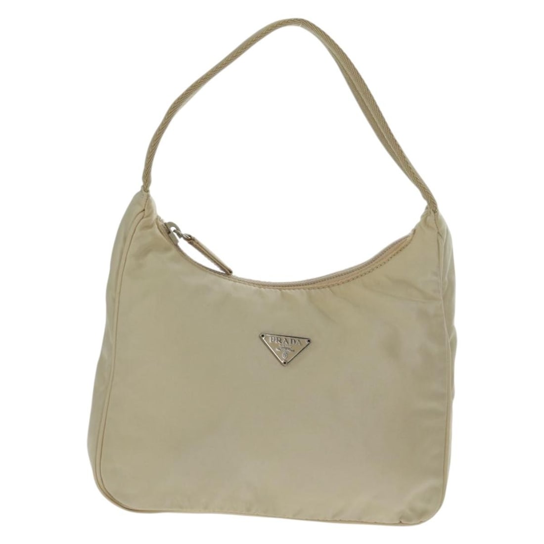 Beige Nylon Hobo Bag by Prada 20cm x 15cm x 6cm: Beige Nylon Hobo Bag by Prada 20cm x 15cm x 6cm This Prada Hobo bag features a beige nylon exterior designed for women. The bag shows some signs of use, including minor loss of shape, slight rubbing, 