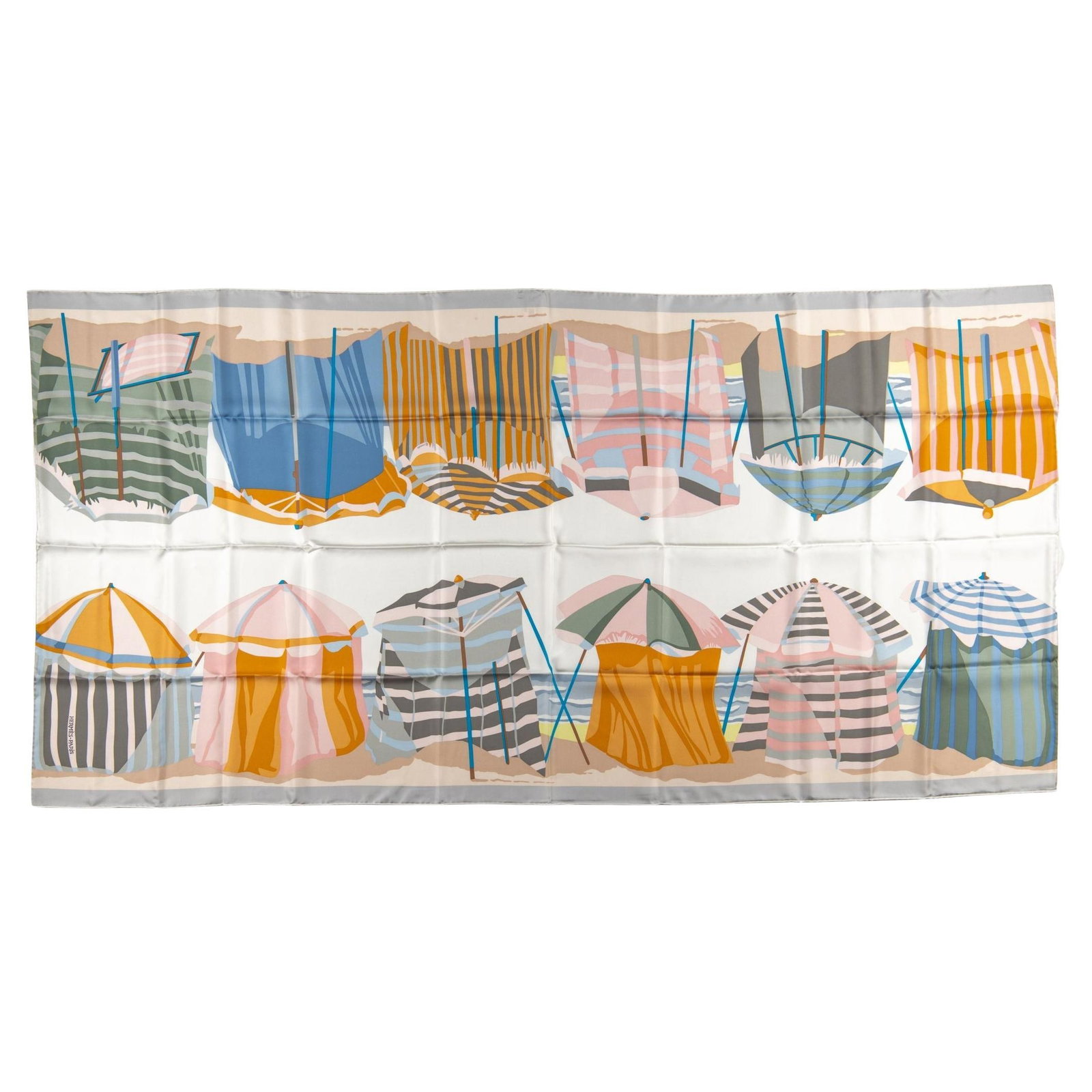 Hermes Silk Beach Cabanas Stole 35x70 Colorful Normandy Design (1 of 6)