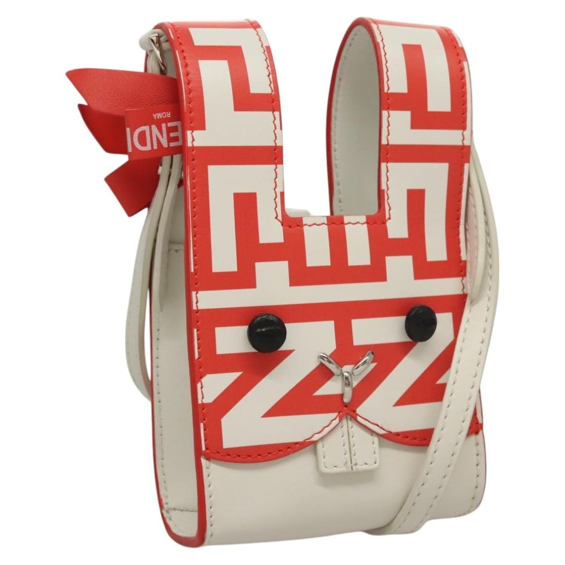 Fendi x Marc Jacobs Bunny Leather Shoulder Bag White Red Silver: Fendi x Marc Jacobs Bunny Leather Shoulder Bag White Red Silver This FENDI Bunny Mark Jacobs collaboration shoulder bag features a unique design crafted from leather in white, red, and silver tones. T
