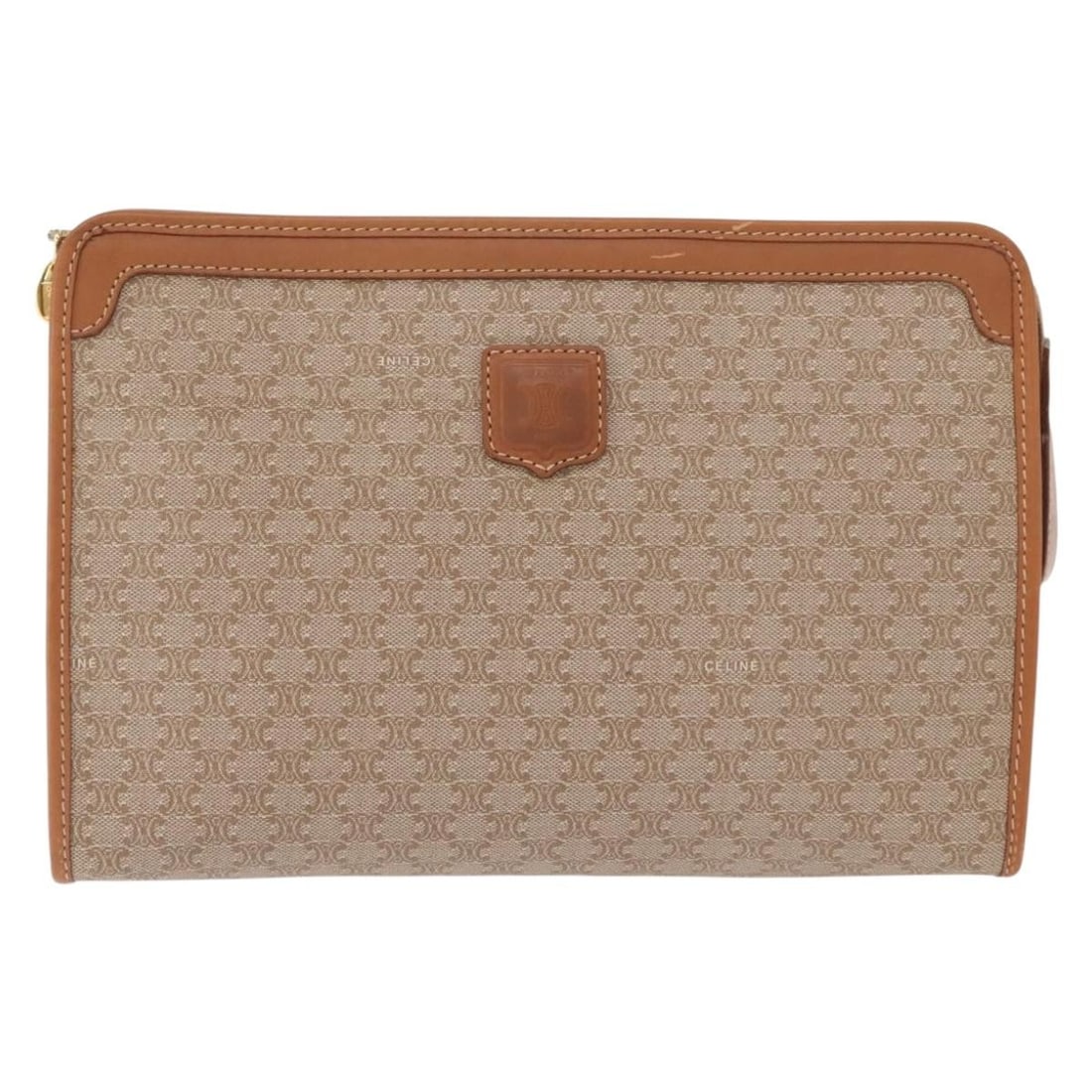 Celine Macadam Pochette Beige Canvas Leather Clutch Bag Italy: Celine Macadam Pochette Beige Canvas Leather Clutch Bag Italy This Celine Macadam Pochette is crafted for women in beige canvas with leather accents. Made in Italy, it features the classic Macadam pat