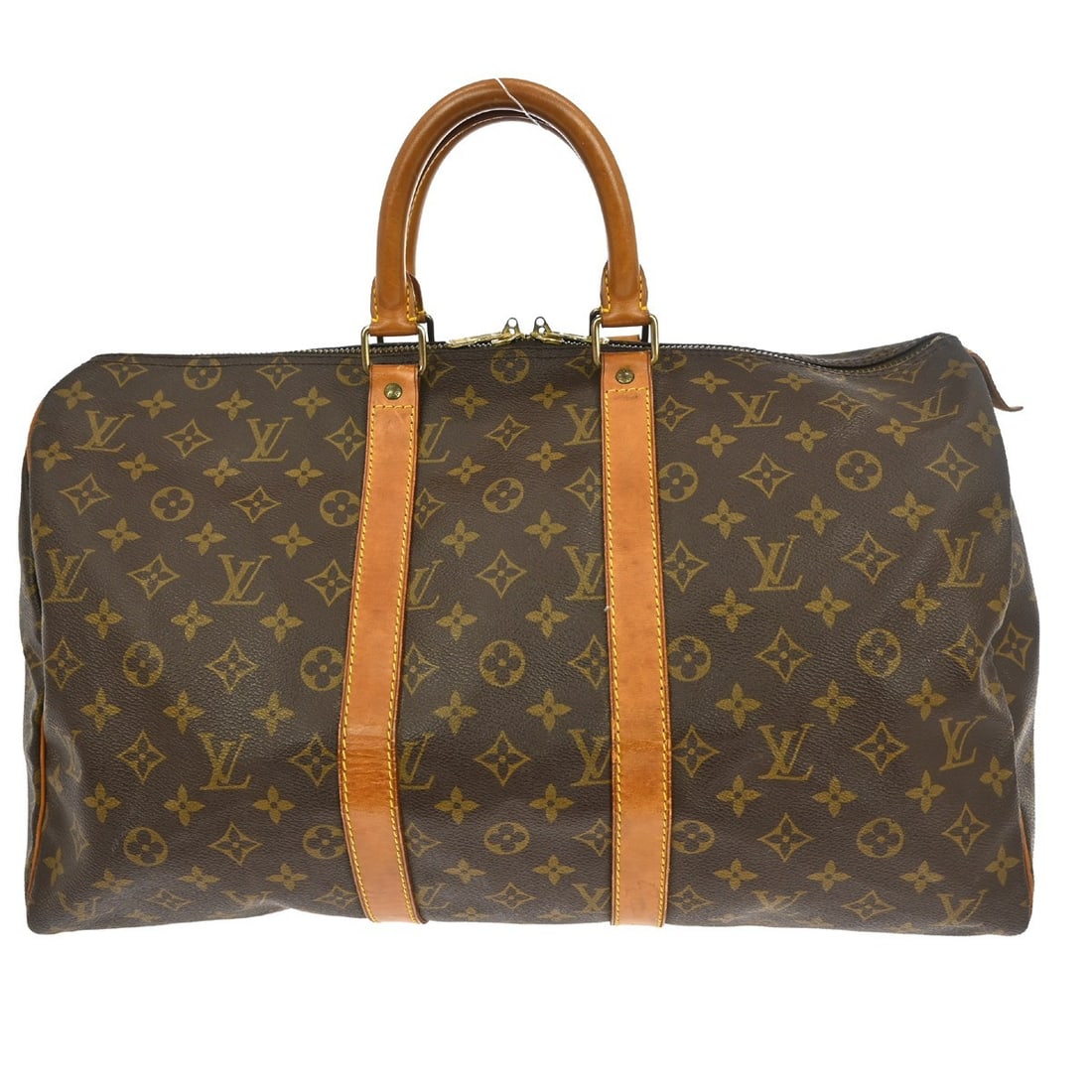 Keepall Monogram Canvas Travel Bag by Louis Vuitton Unisex Brown 45cm: Keepall Monogram Canvas Travel Bag by Louis Vuitton Unisex Brown 45cm This Louis Vuitton Keepall Bag features the signature monogram canvas in brown and is designed for unisex use. The bag shows signs