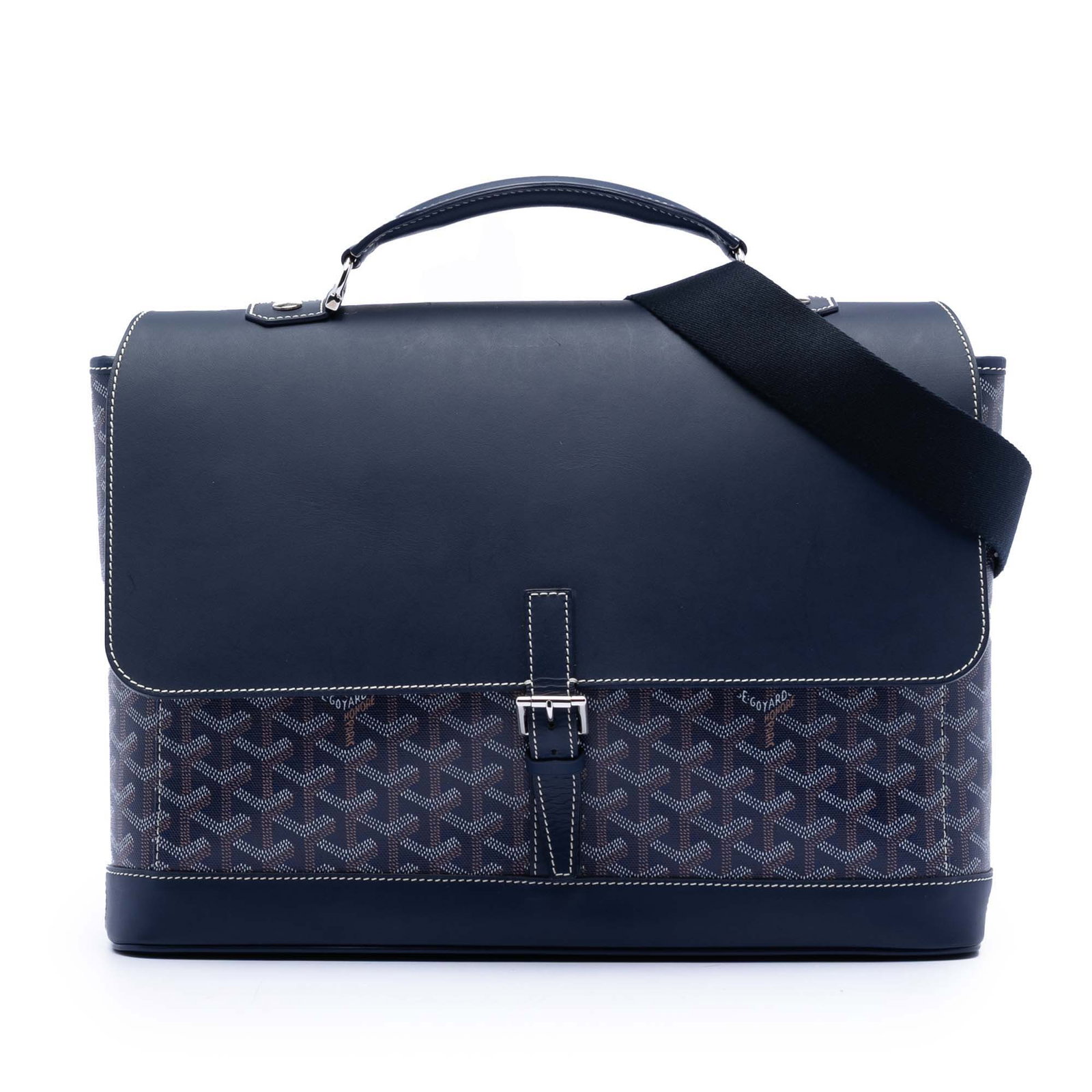 Goyard Goyardine Citadin PM Blue Coated Canvas Top Handle Bag: Goyard Goyardine Citadin PM Blue Coated Canvas Top Handle Bag The Goyardine Citadin PM is a blue bag crafted with a coated canvas body and leather trim. It features a flat leather top handle, a front 