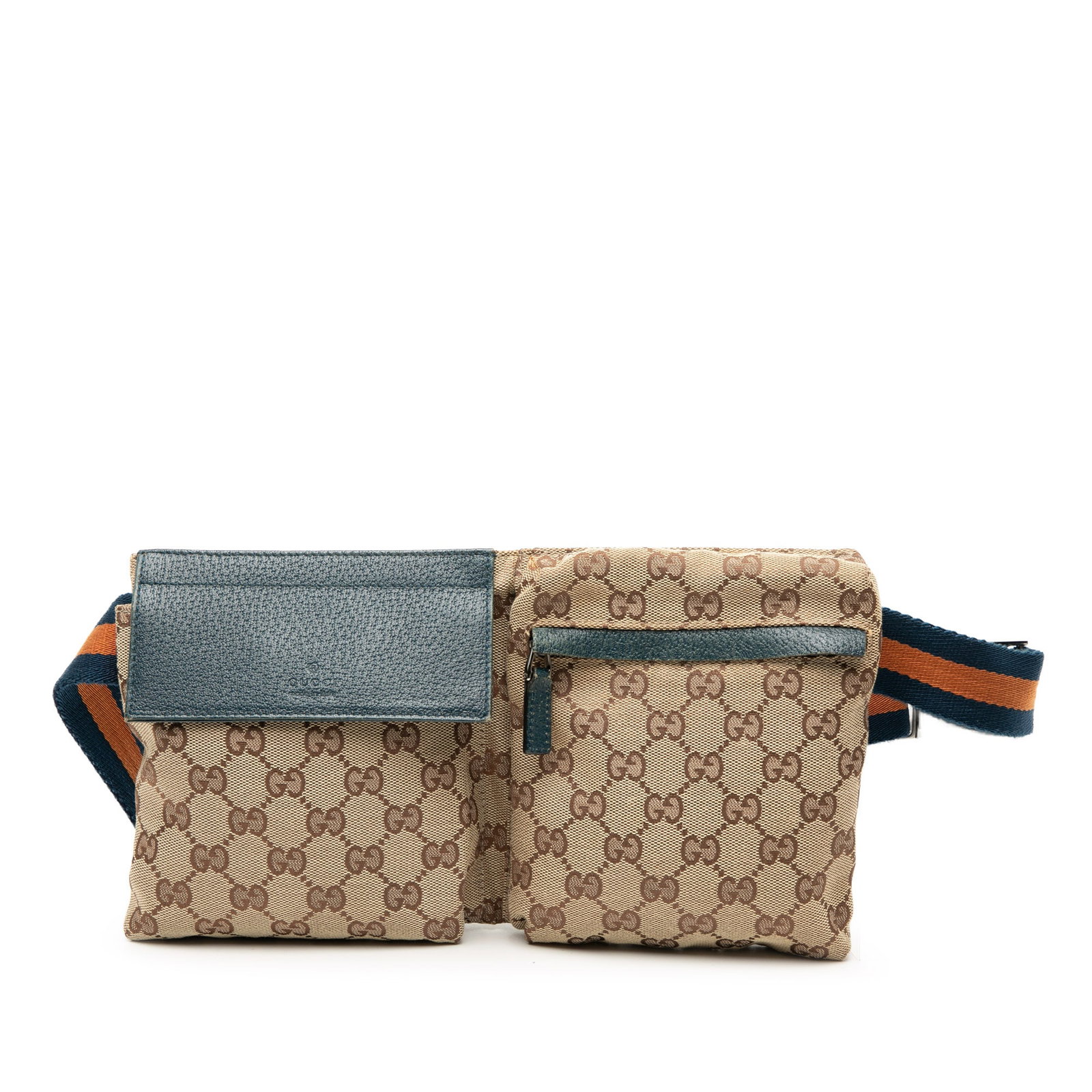 GG Canvas Web Double Pocket Belt Bag by Gucci: GG Canvas Web Double Pocket Belt Bag by Gucci This Gucci GG Canvas Web Double Pocket Belt Bag features a canvas body with signature web detailing, an adjustable canvas waist strap, exterior front flap