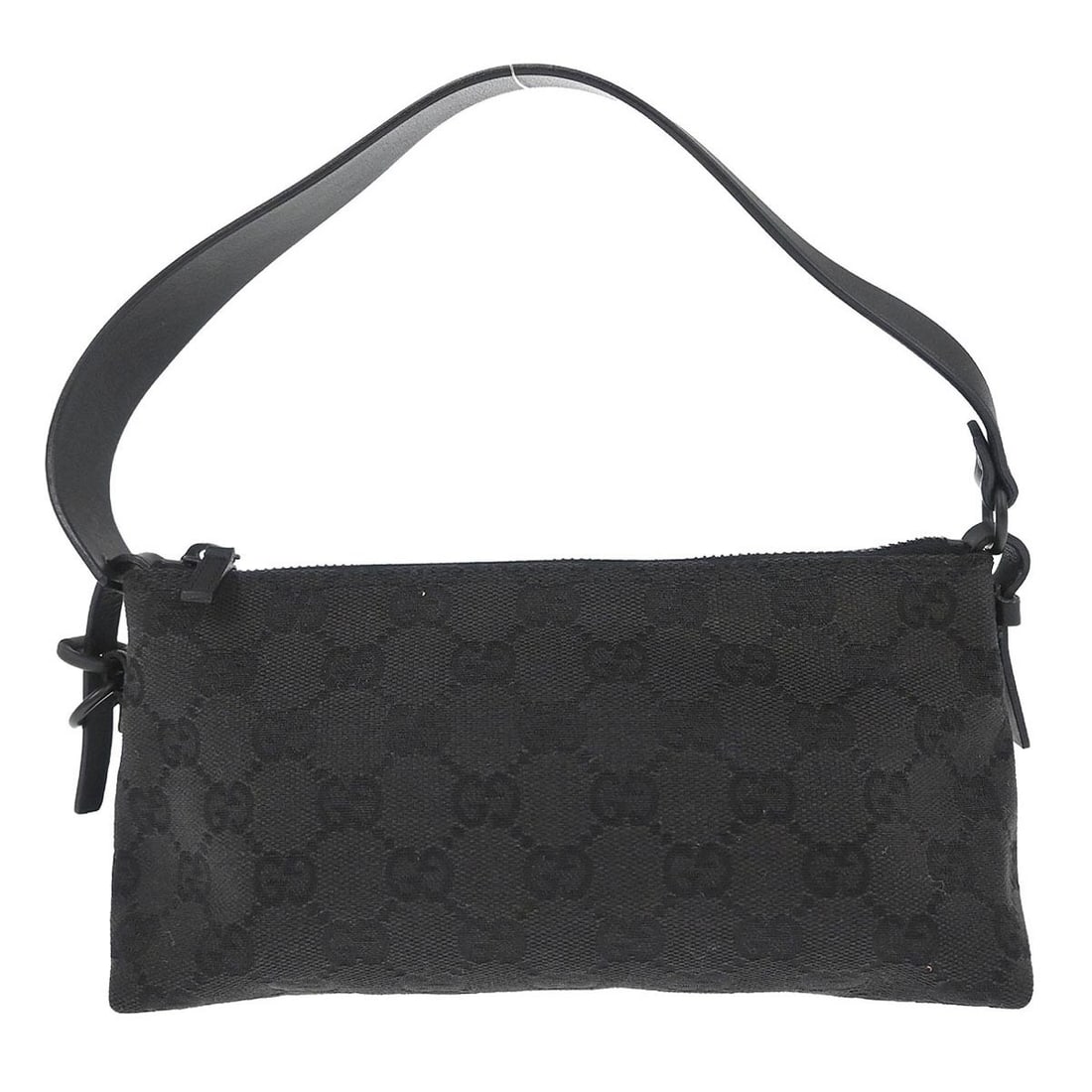 Mini GG Canvas Leather Shoulder Bag by Gucci Black Italy: Mini GG Canvas Leather Shoulder Bag by Gucci Black Italy This mini Gucci shoulder bag features a black GG canvas and leather exterior. The bag is designed in a compact mini size and is crafted in Ital