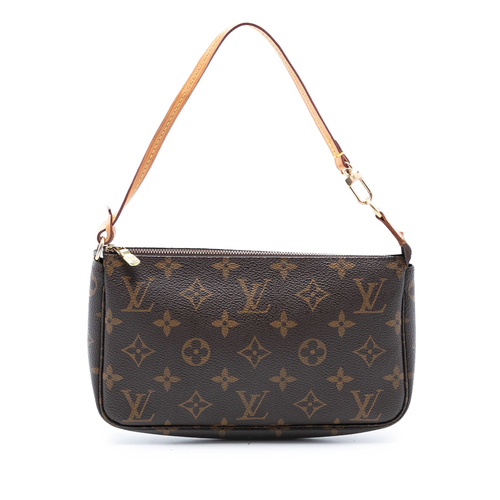Louis Vuitton Pochette Accessoires Monogram Canvas Brown Shoulder Bag: Louis Vuitton Pochette Accessoires Monogram Canvas Brown Shoulder Bag This Louis Vuitton Monogram Pochette Accessoires features the iconic monogram canvas body, complemented by a flat vachetta leather