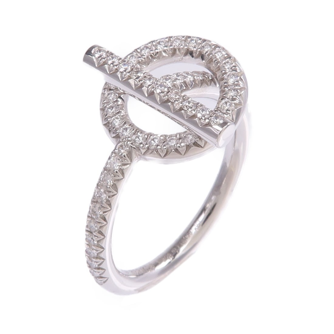 Hermes Echappee Diamond Band in 18K White Gold Size 6.25: Hermes Echappee Diamond Band in 18K White Gold Size 6.25 This Hermes Echappee ring is crafted from 18K white gold and features diamond accents. It is a size 6.25 and made in France. The ring is in ver
