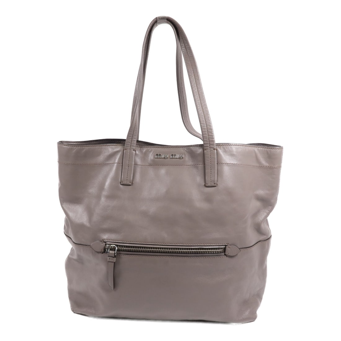 Miu Miu Gray Calfskin Leather SHW Tote Bag Italy: Miu Miu Gray Calfskin Leather SHW Tote Bag Italy Elevate your style with this elegant Miu Miu Tote Bag, crafted from luxurious gray calfskin leather. This spacious tote features a sleek design, perfec