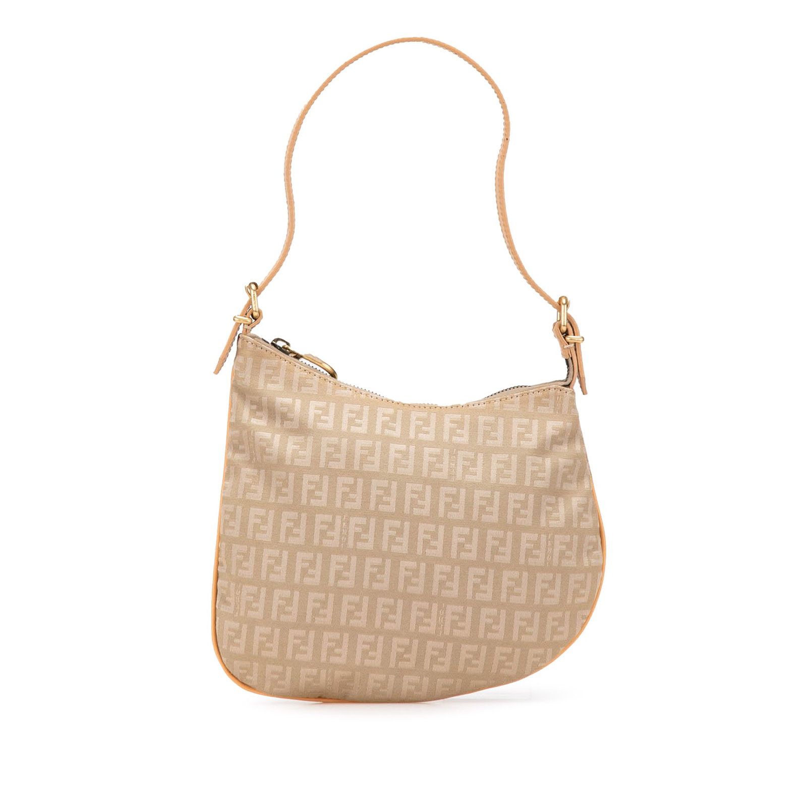 Fendi Zucchino Canvas Oyster Beige Shoulder Bag with Leather Trim: Fendi Zucchino Canvas Oyster Beige Shoulder Bag with Leather Trim This Fendi Zucchino Canvas Oyster Shoulder Bag features a canvas exterior with leather trim, a flat leather strap, a top zip closure, 