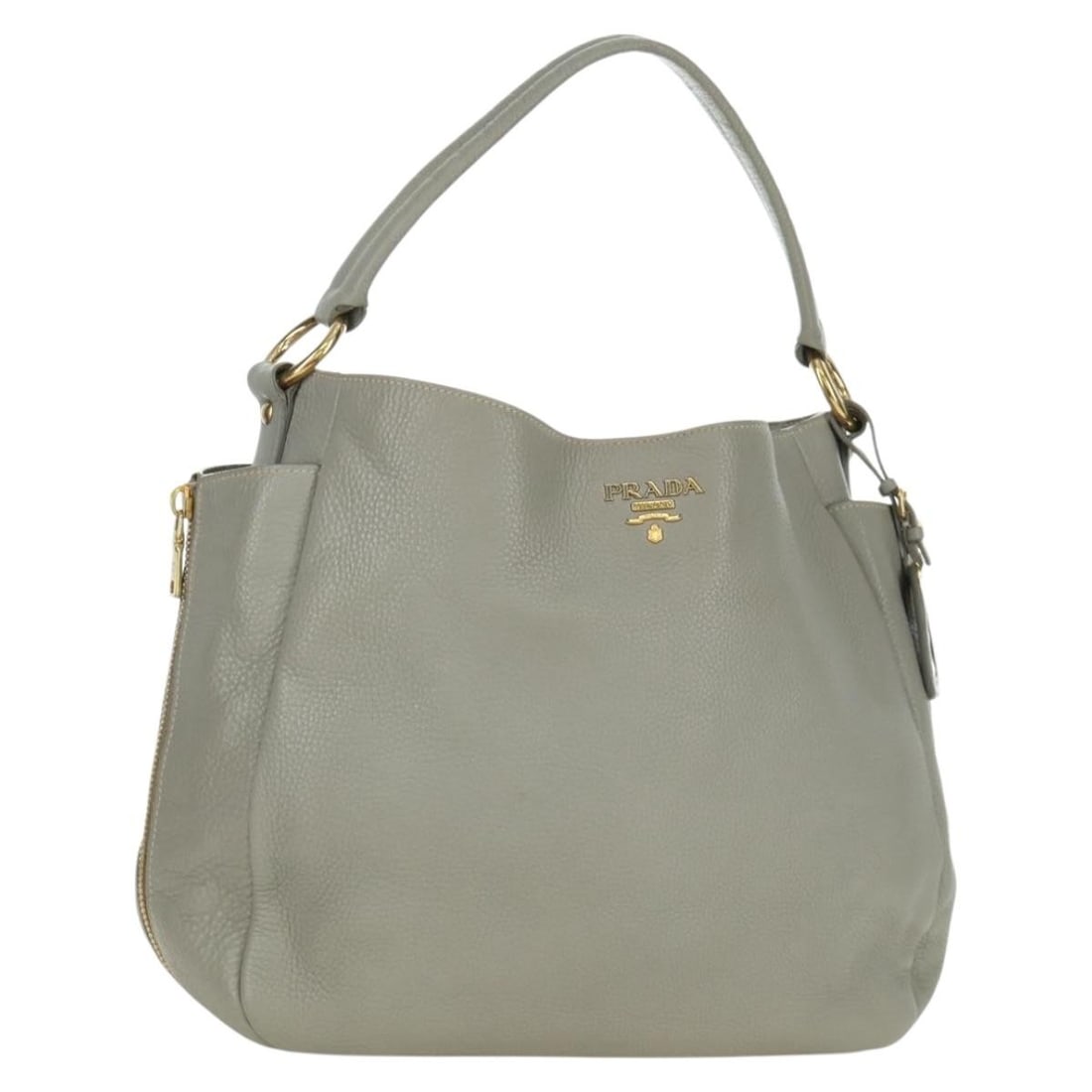 Prada Gray and Gold Leather Women's Shoulder Purse with Dust Bag (1 of 18)