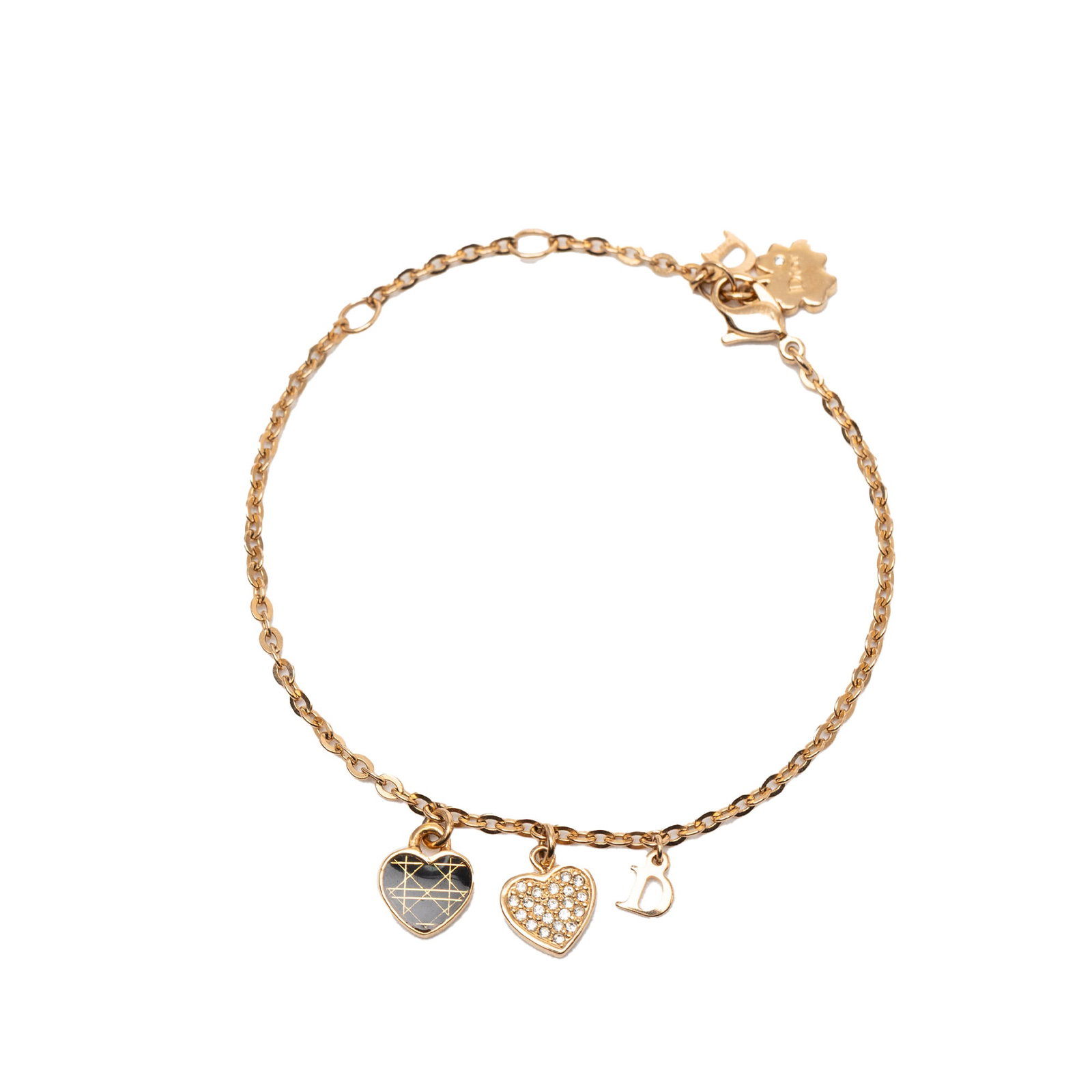 Dior Crystal Heart Charm Bracelet with Gold Plated Chain (1 of 5)