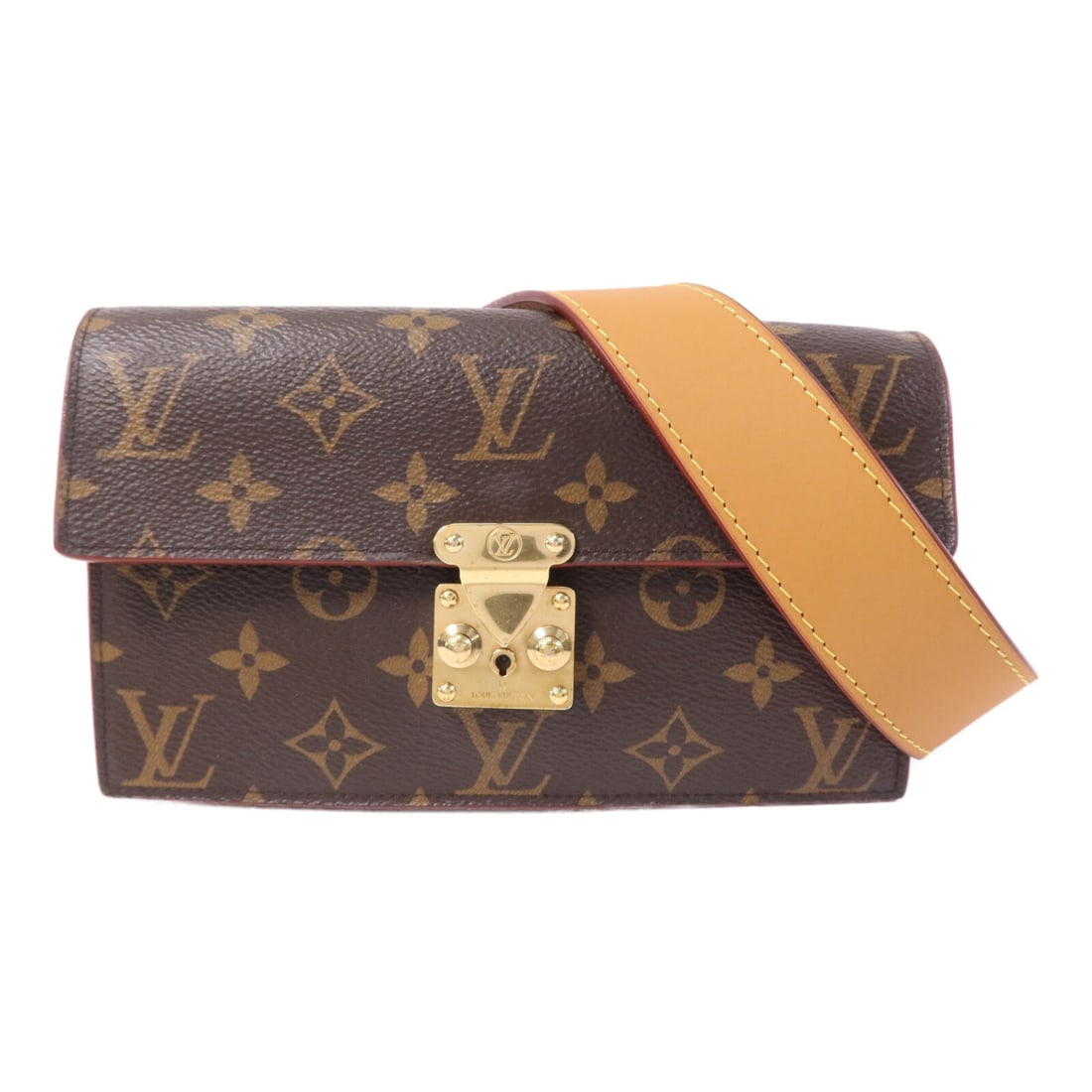 Louis Vuitton Monogram S Lock PM Brown Coated Canvas Waist Bag: Louis Vuitton Monogram S Lock PM Brown Coated Canvas Waist Bag This Louis Vuitton S Lock Belt Pouch PM Waist Bag features the iconic Monogram pattern in brown PVC coated canvas. Designed as a versatil