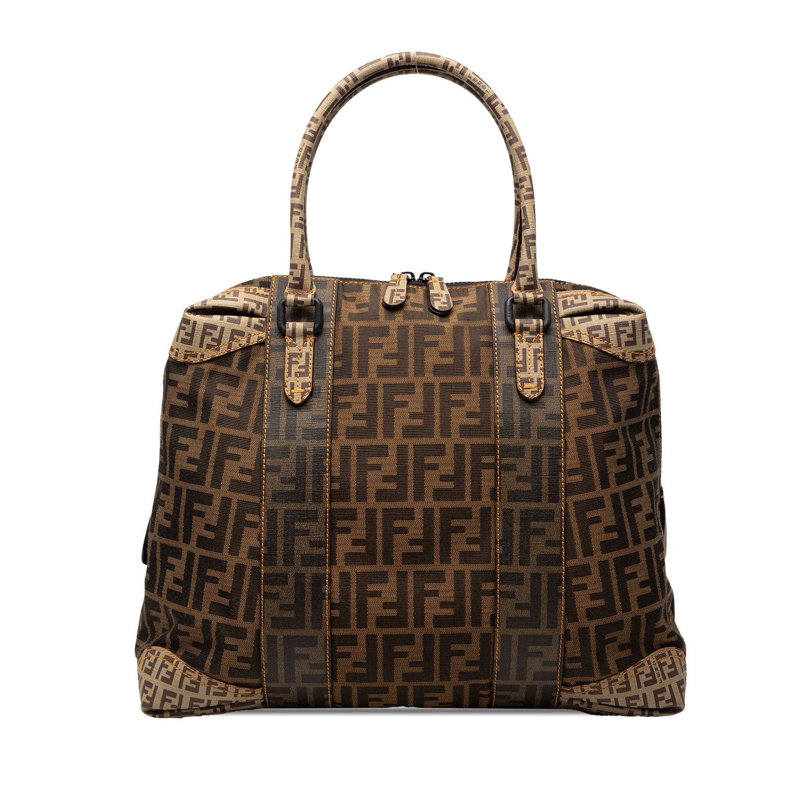 Fendi Zucca Pattern Mixed Canvas Large Tote Bag: Fendi Zucca Pattern Mixed Canvas Large Tote Bag This Fendi Large Zucca Canvas Mixed Media Tote features a combination of canvas and coated canvas with rolled coated canvas straps. The bag has a top zi