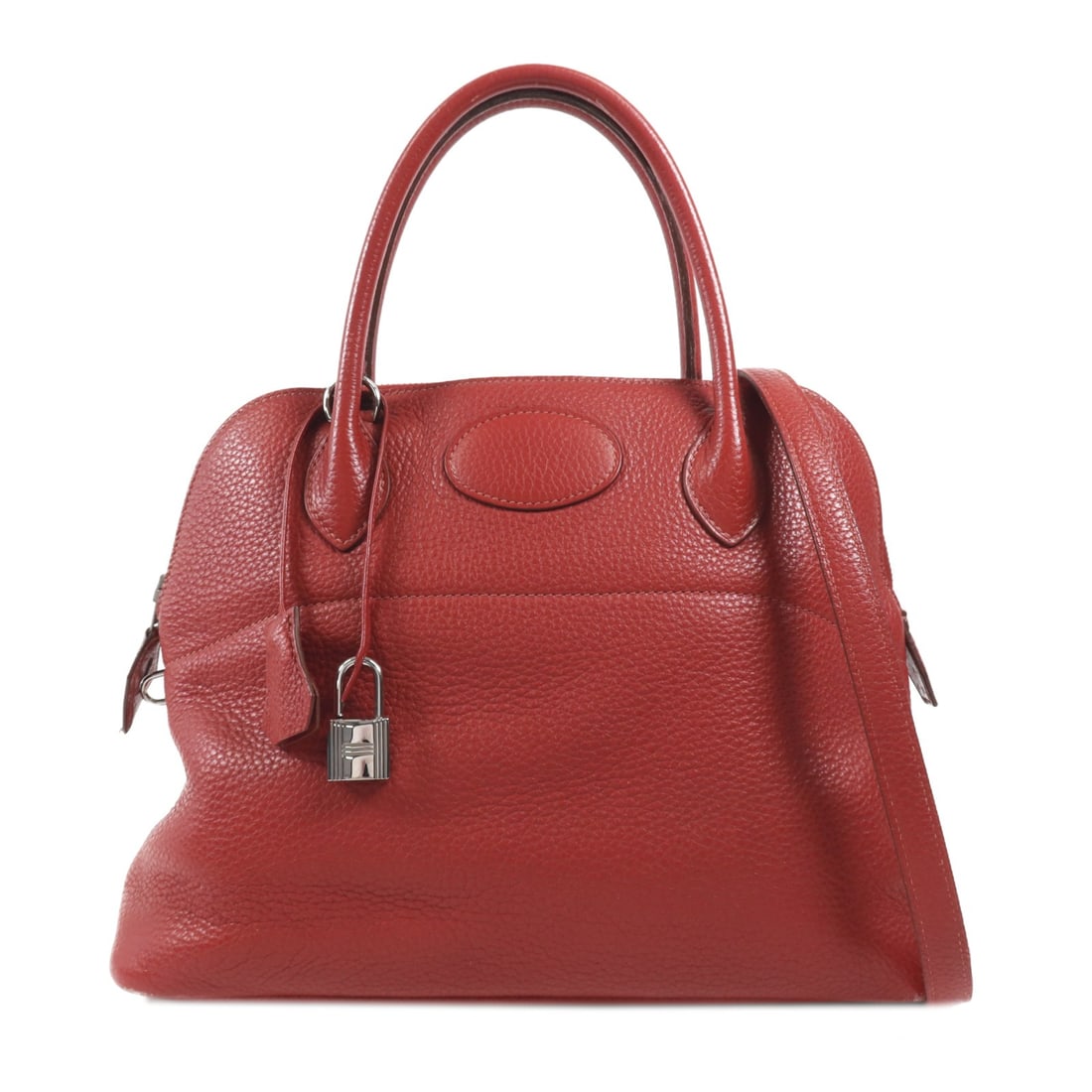 HERMES Bolide 31 2 Way Shoulder Bag Vermillon Clemence Leather: HERMES Bolide 31 2 Way Shoulder Bag Vermillon Clemence Leather This exquisite HERMES Bolide 31 2 Way Shoulder Bag is crafted from high-quality calfskin leather in a vibrant vermilion red. Designed for
