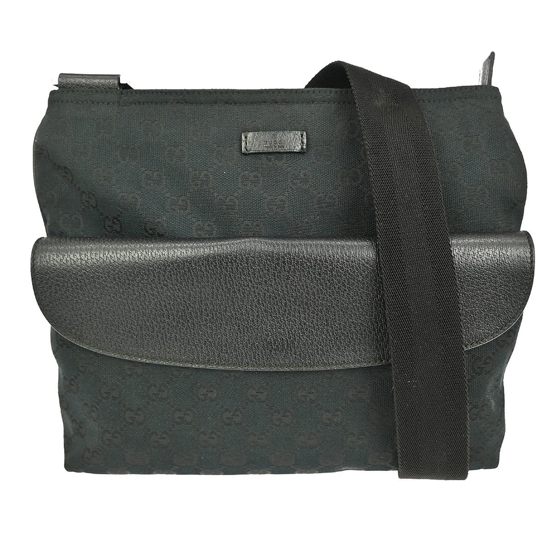 Gucci GG Black Canvas Leather Medium Shoulder Bag 256100 213048 Vintage (1 of 9)