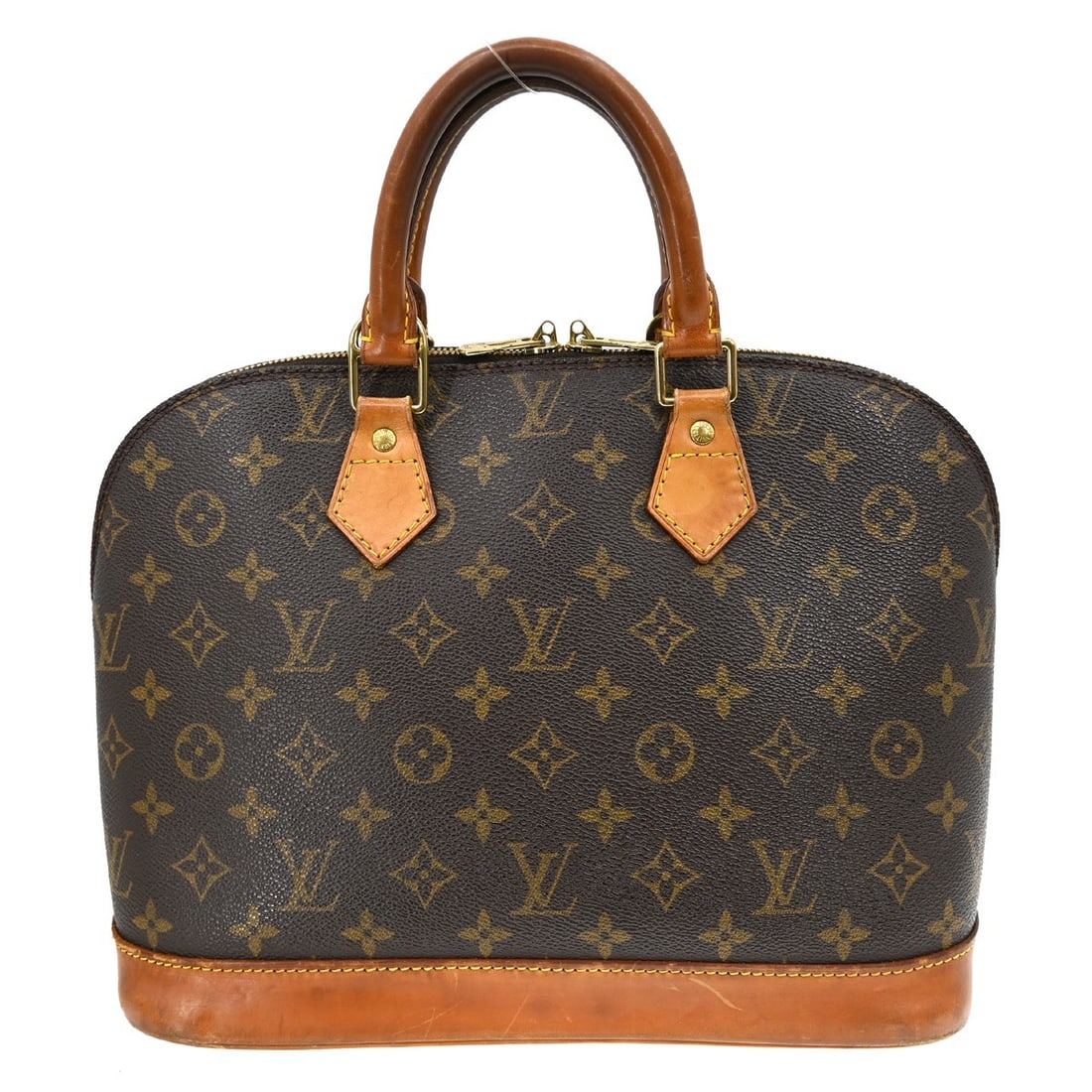 Louis Vuitton Monogram Alma Medium Brown Canvas Handbag M51130: Louis Vuitton Monogram Alma Medium Brown Canvas Handbag M51130 This Louis Vuitton Alma handbag features the iconic Monogram canvas with double beige handles and a zip closure. The medium-sized bag has