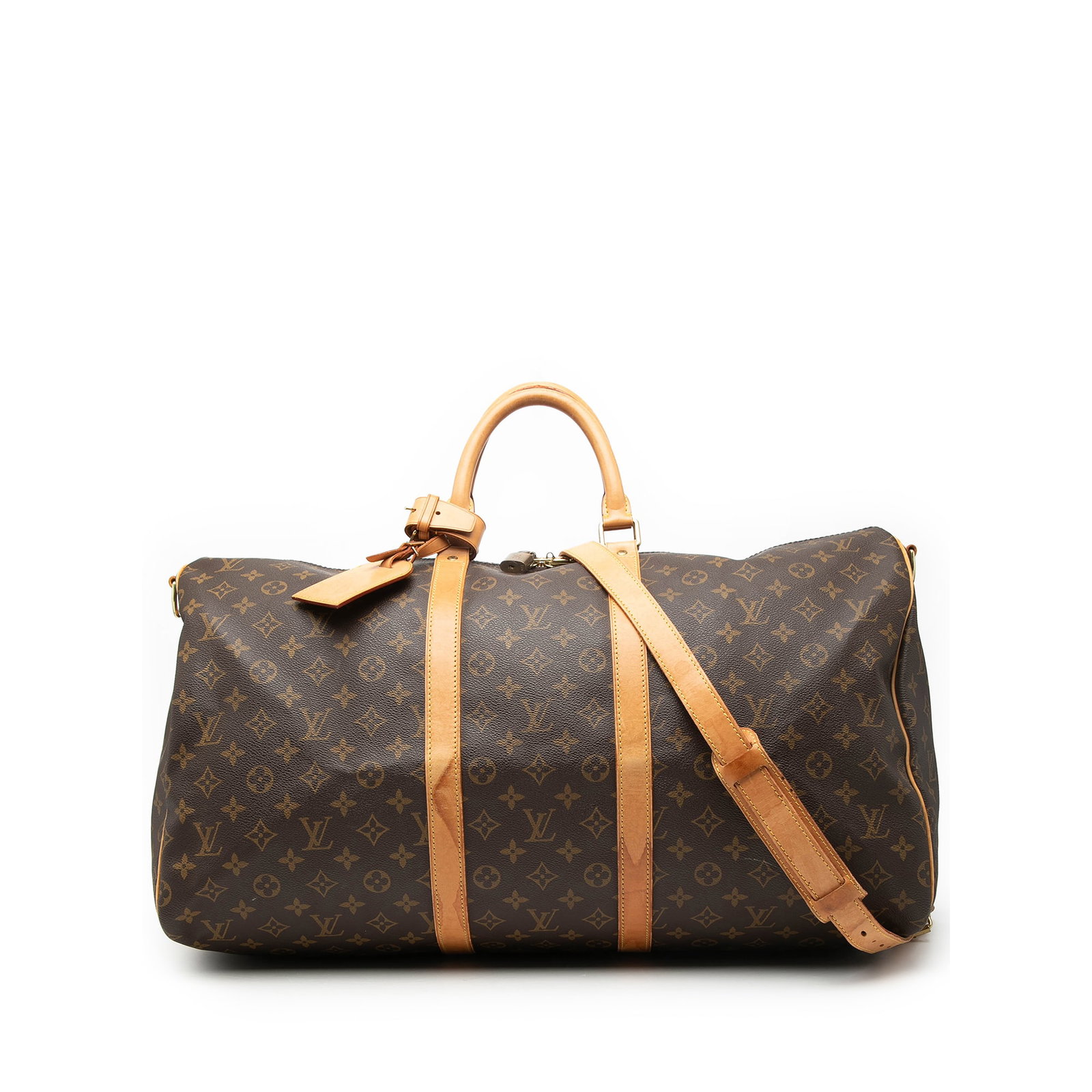 Louis Vuitton Keepall Bandouliere 55 Monogram Canvas Travel Bag with Strap: Louis Vuitton Keepall Bandouliere 55 Monogram Canvas Travel Bag with Strap The Louis Vuitton Monogram Keepall Bandouliere 55 is crafted from signature monogram canvas and features rolled vachetta leat