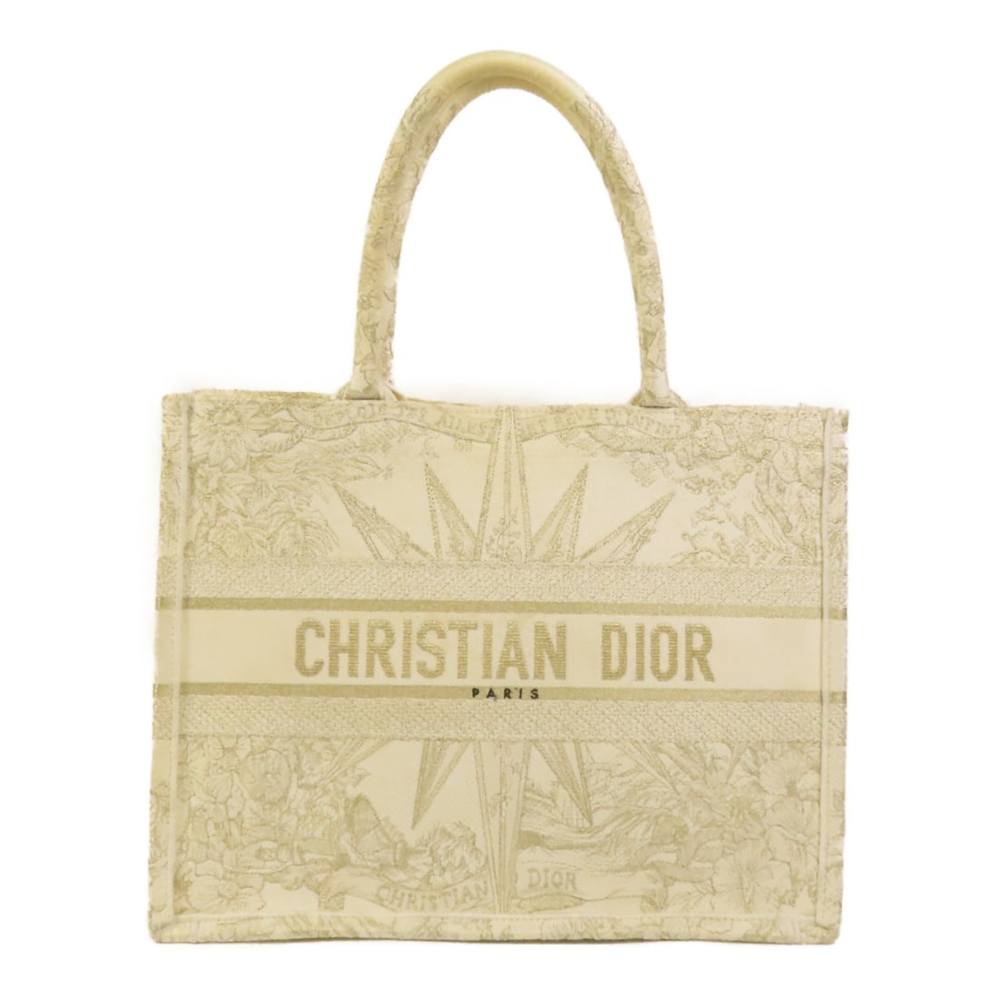 Dior Book Tote Medium White Canvas Handbag: Dior Book Tote Medium White Canvas Handbag This Christian Dior Book Tote Medium is crafted from white canvas and designed as a versatile handbag for women. It features a spacious interior, making it s