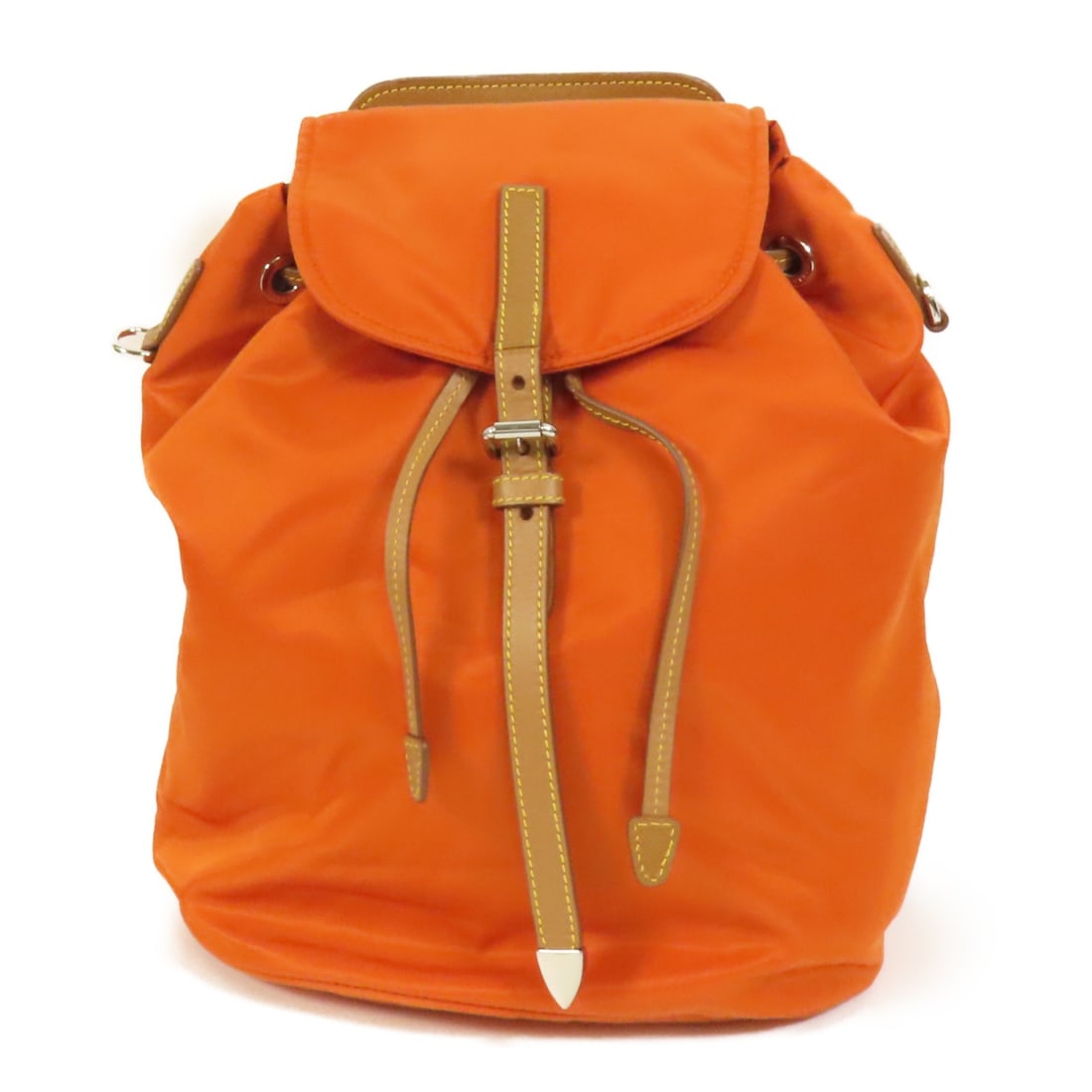 PRADA Rucksack Backpack Nylon Orange Made in Italy: PRADA Rucksack Backpack Nylon Orange Made in Italy This stylish PRADA rucksack backpack is crafted from durable nylon in a vibrant orange color, perfect for adding a pop of color to your ensemble. Wit