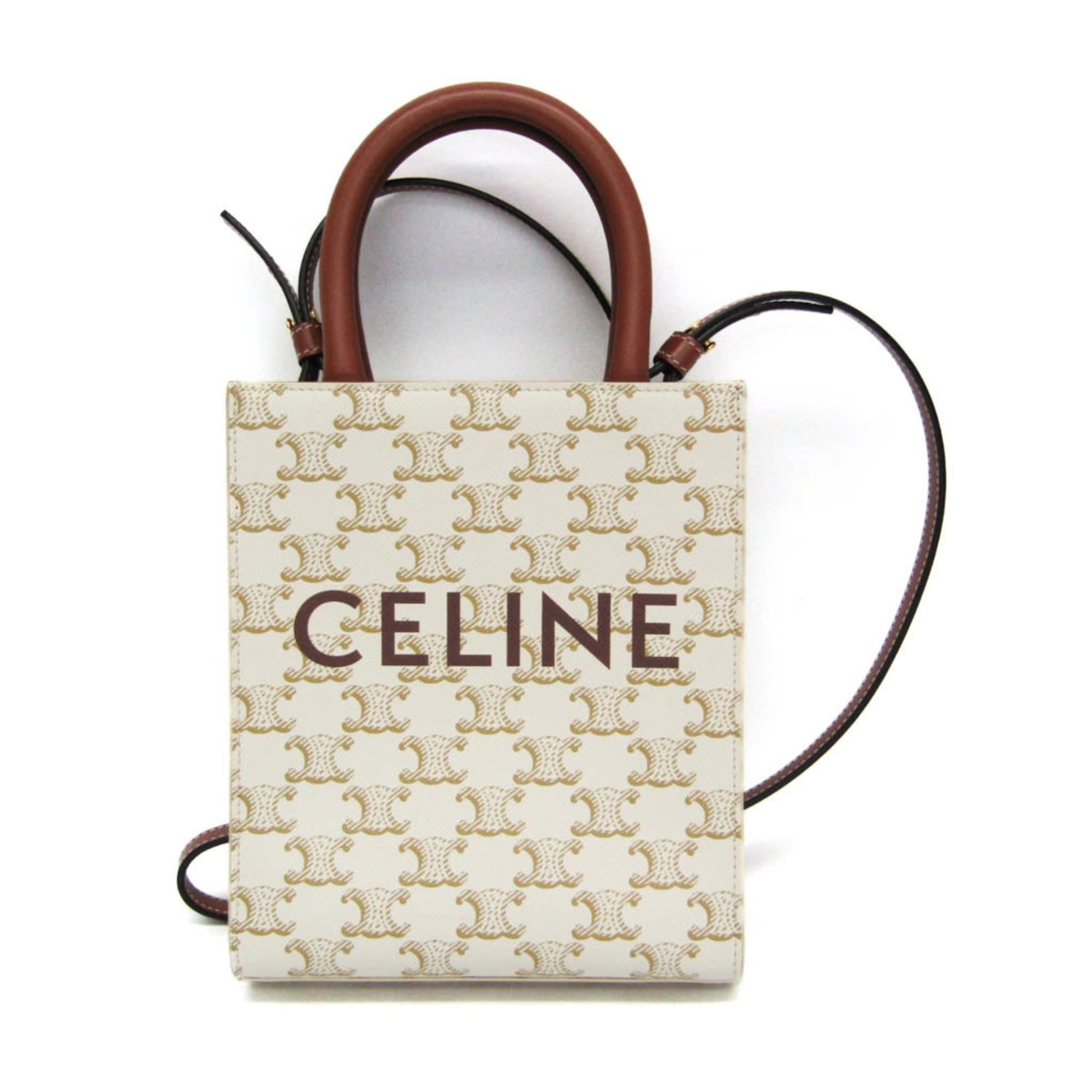 Celine Triomphe Canvas Vertical Cabas Tote Bag White 17cm x 20cm: Celine Triomphe Canvas Vertical Cabas Tote Bag White 17cm x 20cm This Celine Vertical Cabas Tote features the signature Triomphe coated canvas in white, designed for women. It offers a spacious interi