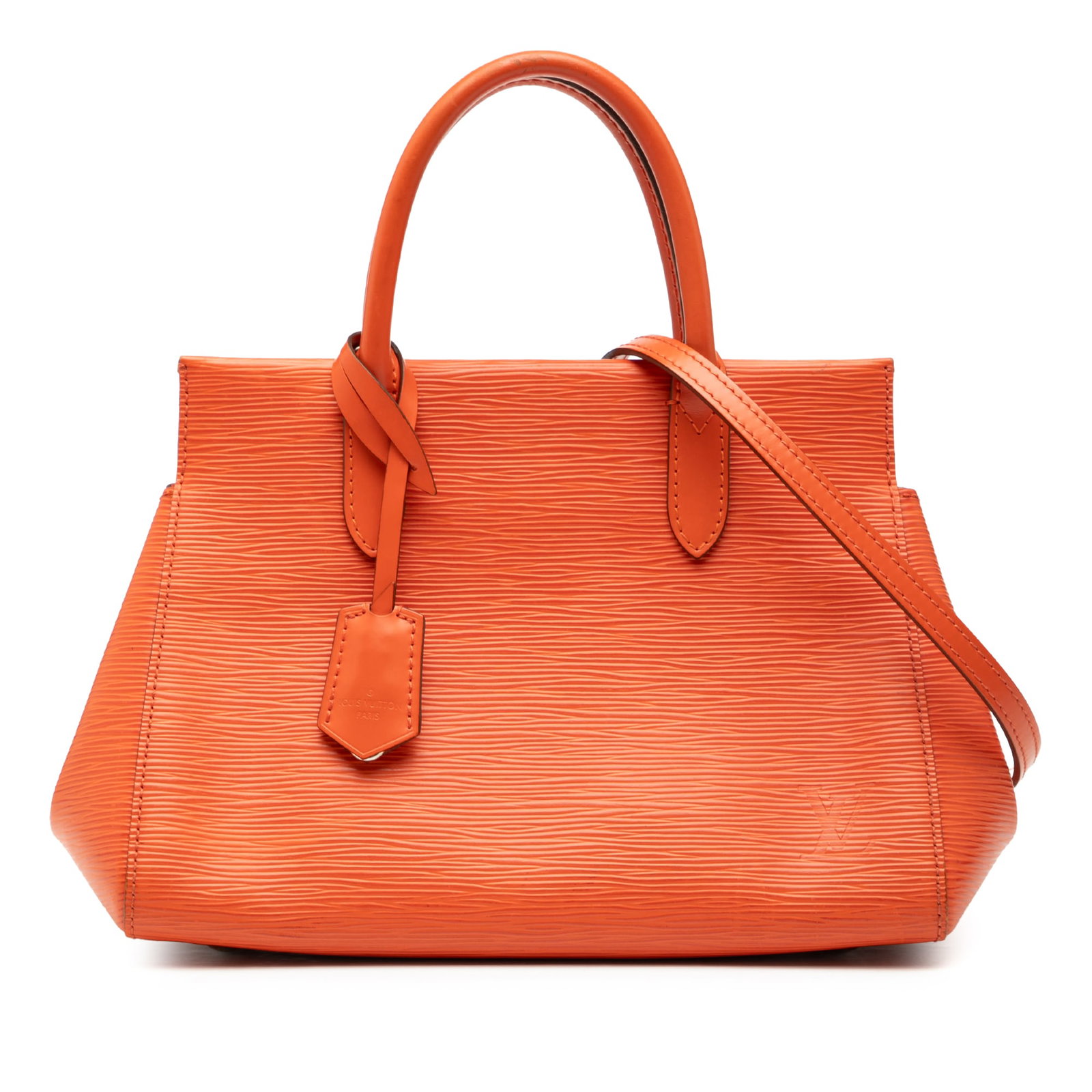Louis Vuitton Marly MM Orange Epi Leather Handbag with Detachable Strap: Louis Vuitton Marly MM Orange Epi Leather Handbag with Detachable Strap The Louis Vuitton Epi Marly MM is crafted from signature Epi leather in orange and features rolled leather handles, a detachable